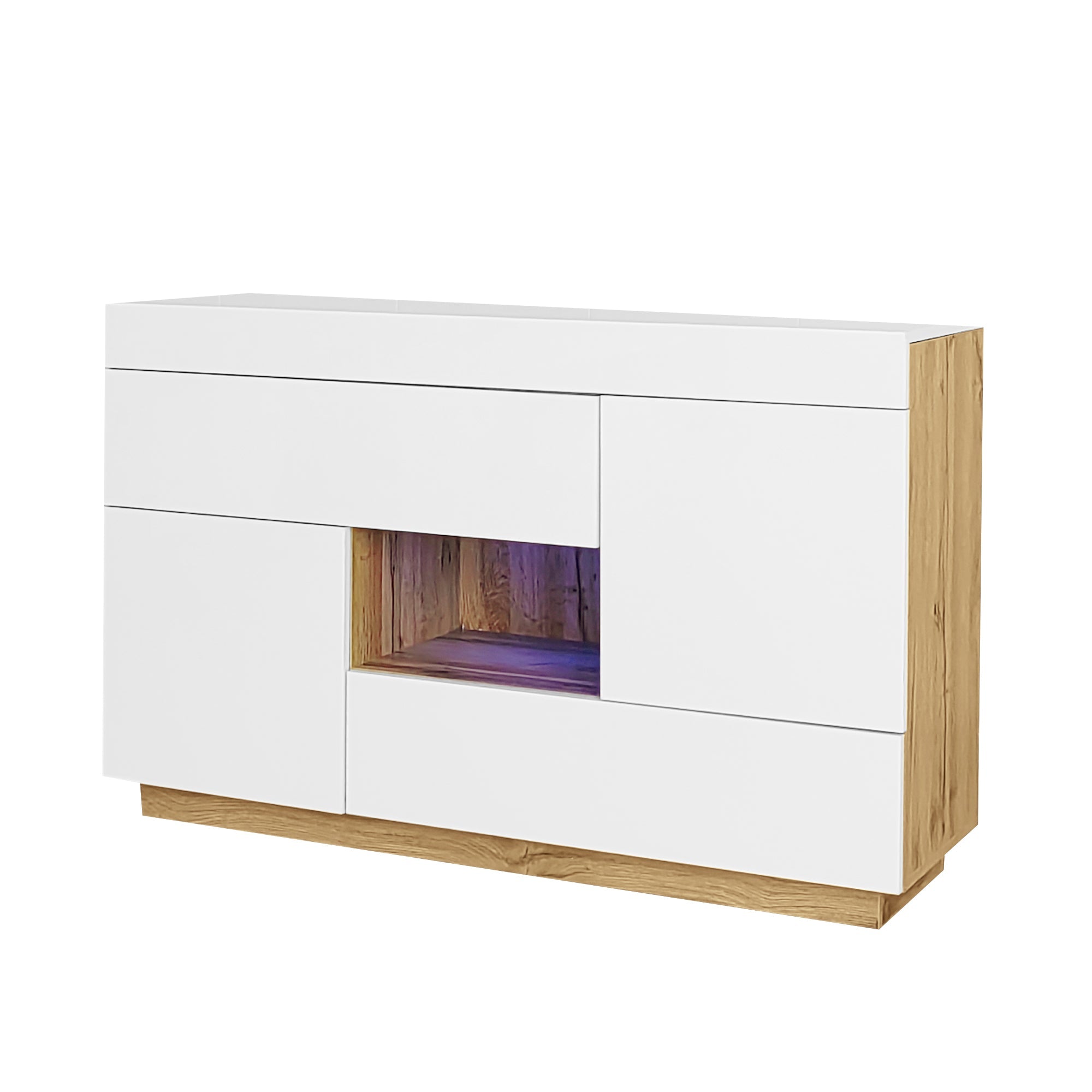 Logidon dressoir hoogglans wit vitrinekast LED 16 kleuren 120x37x76,5 cm