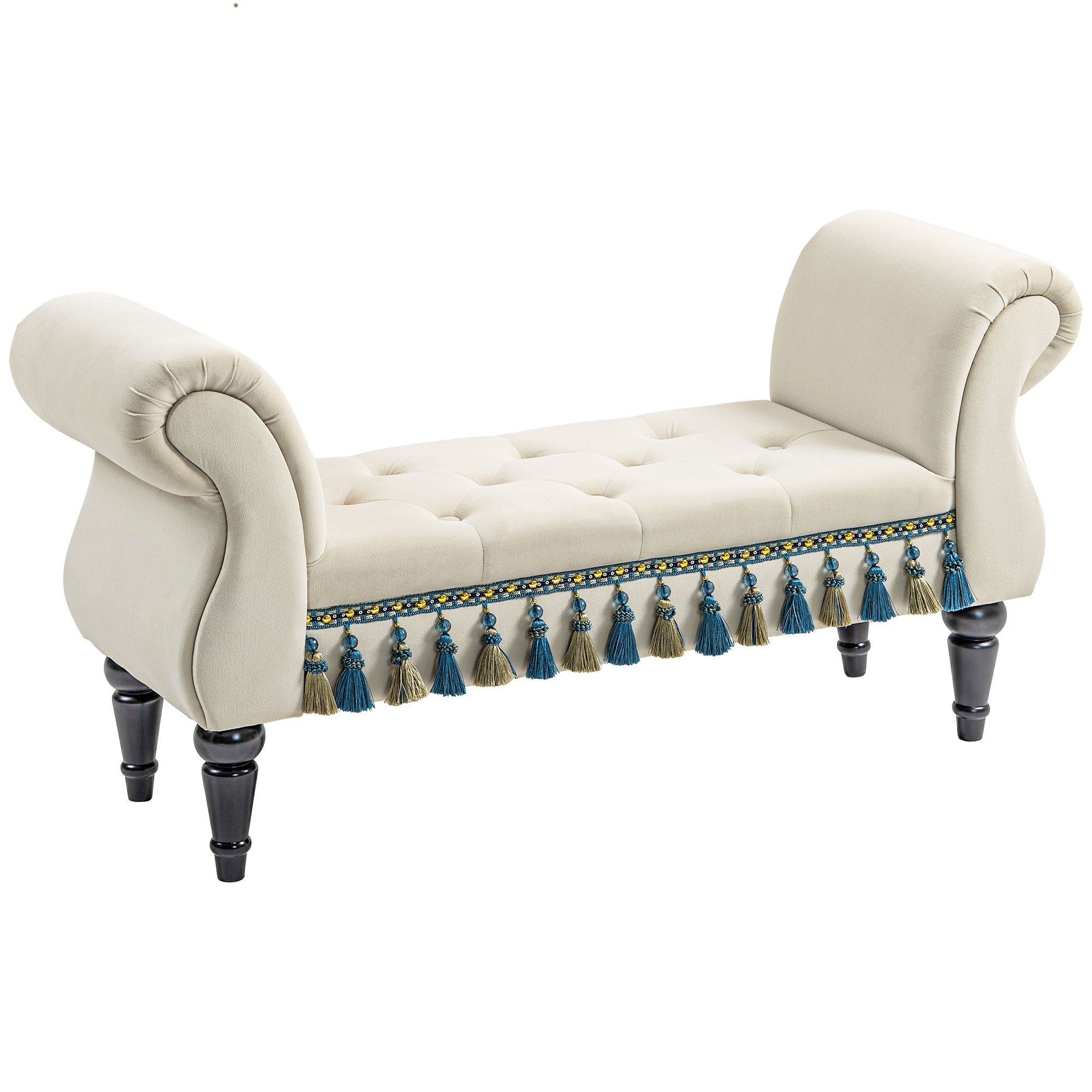 Logidon gestoffeerde bank beige fluweellook met armleuningen 117x40x58 cm