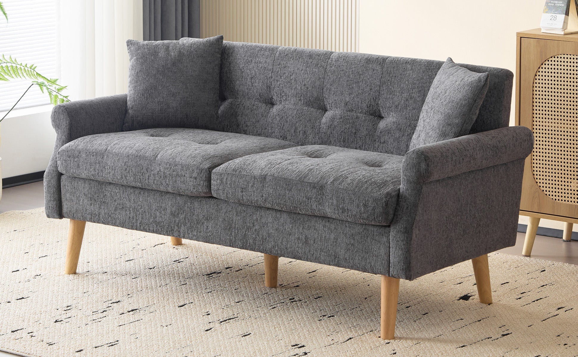 Logidon Modern Design Bank Grijze Chenille Stof 2 Zits 162 cm