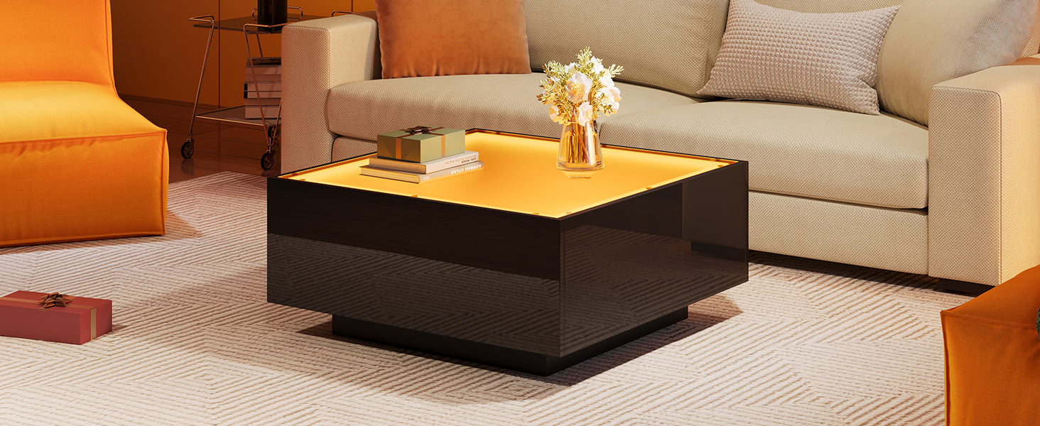 Logidon salontafel 70x70 cm glazen tafelblad LED zwart