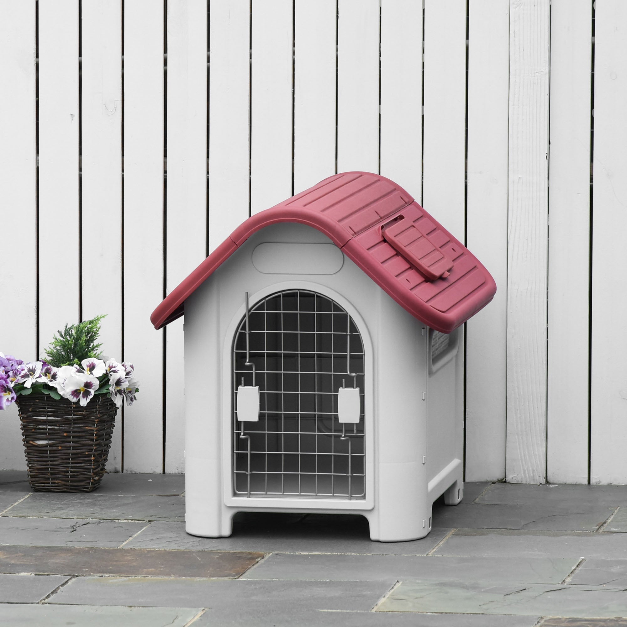 Logidon Hondenkennel Outdoor Rood 75x59x66 cm met Dakluik