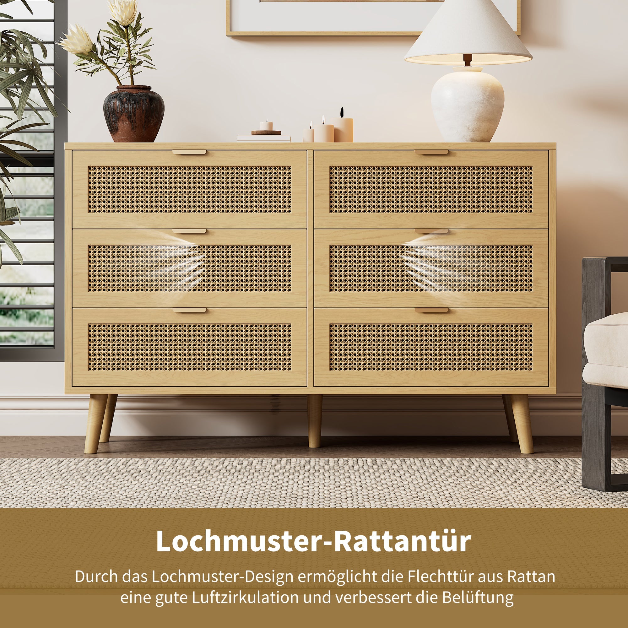 Logidon Ladekast 6 Laden Eiken Dressoir B120 H76,5 D40 Cm