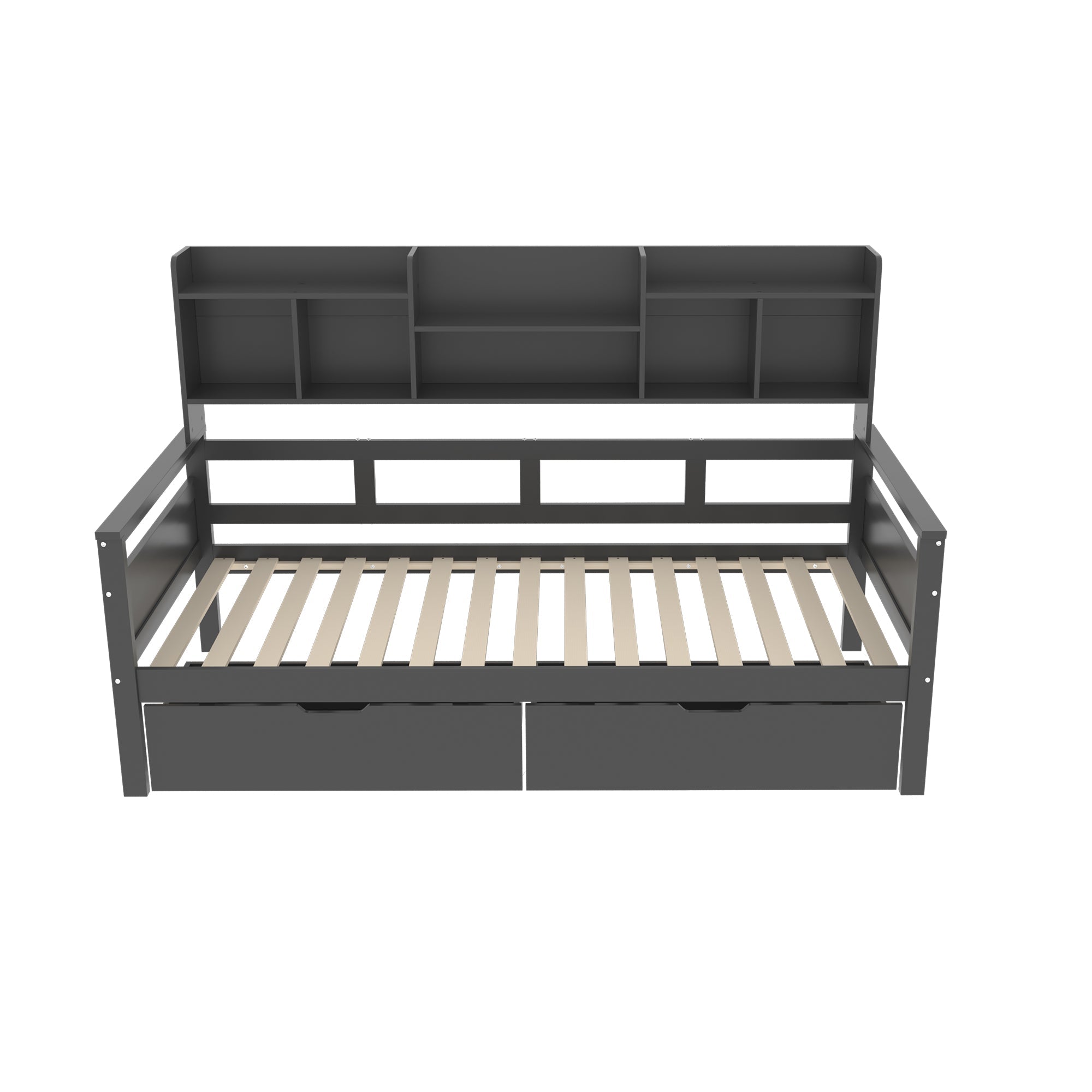 Logidon slaapbank 90x200 grijs met lattenbodem en lades