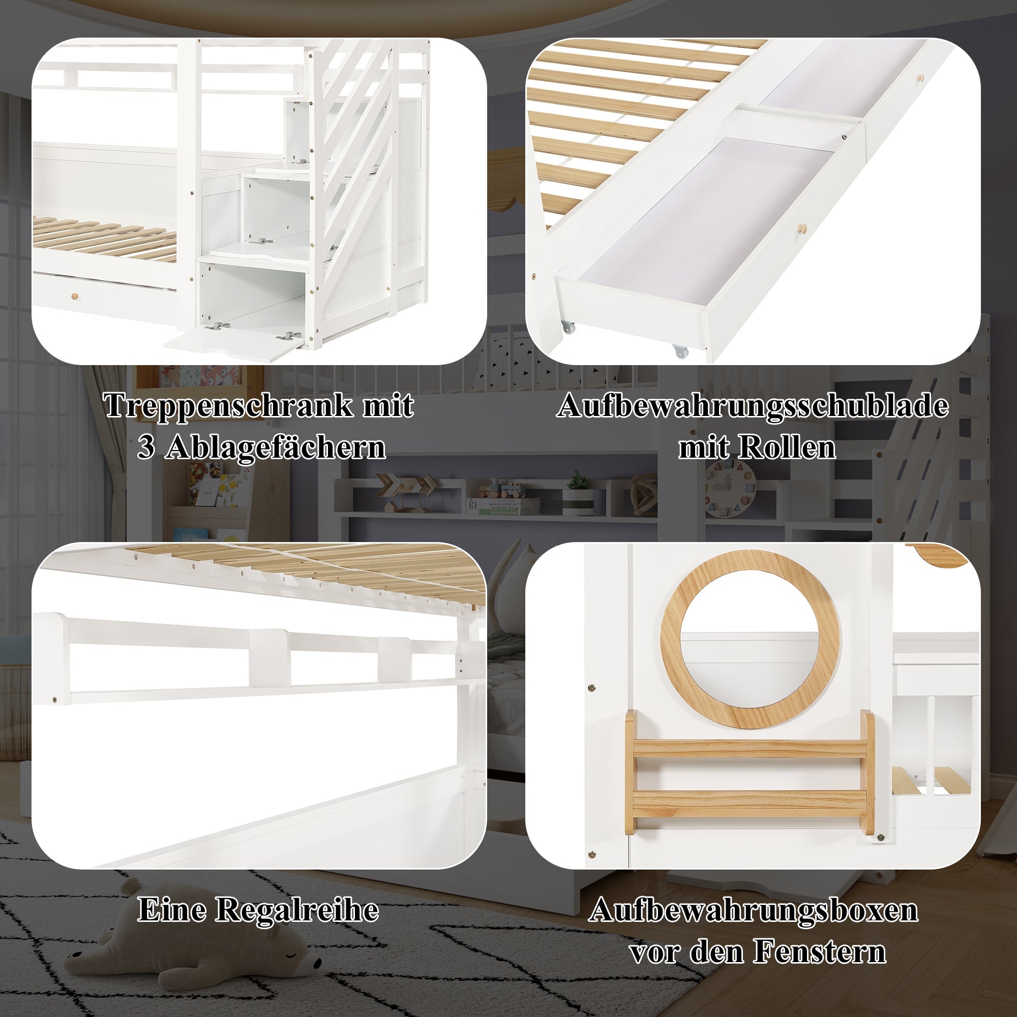 Logidon stapelbed 90x200 cm wit-naturel met trapkast