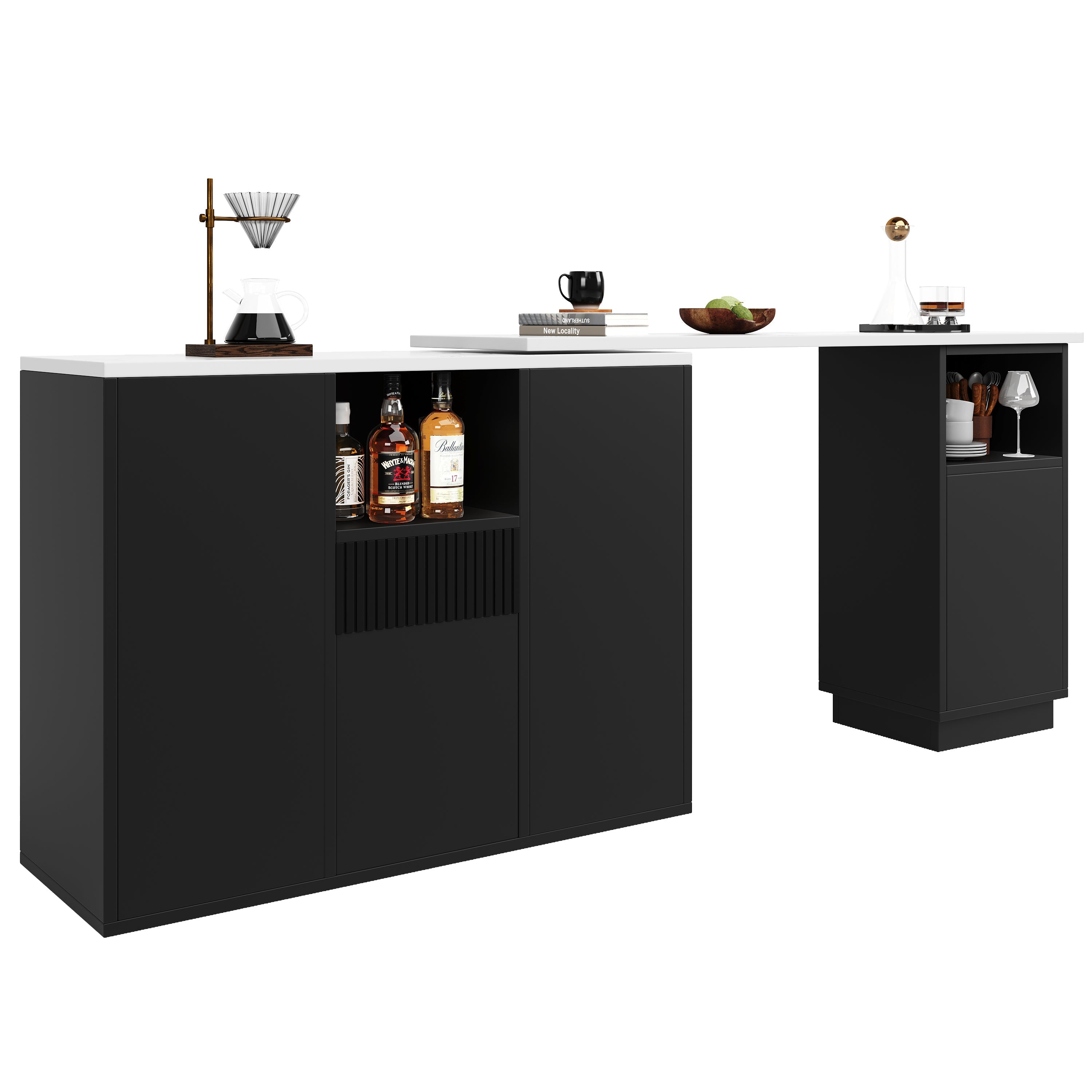 Logidon Draaibare Bartafel 360 Graden Zwart 210 x 30 x 100,9 cm