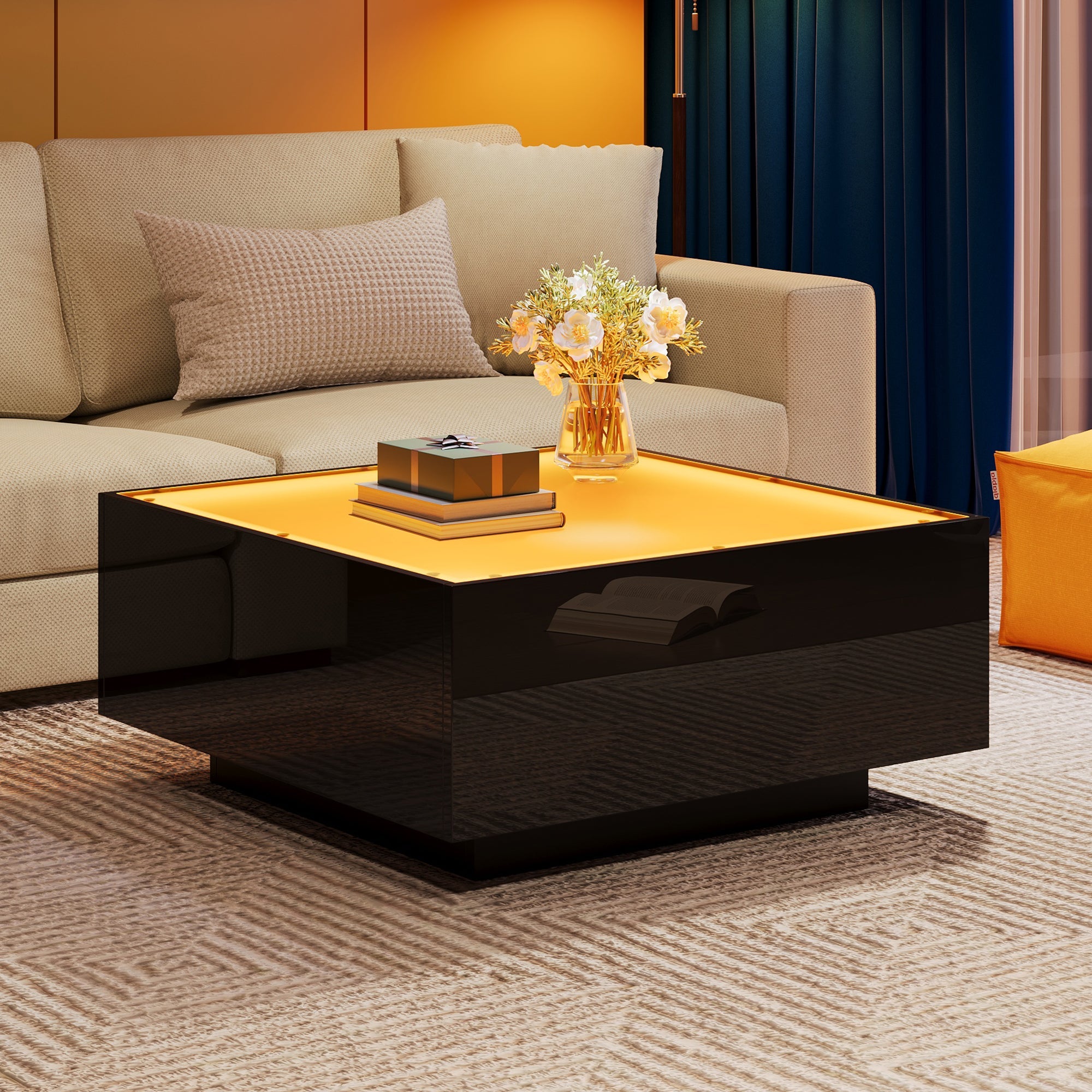 Logidon salontafel 70x70 cm glazen tafelblad LED zwart