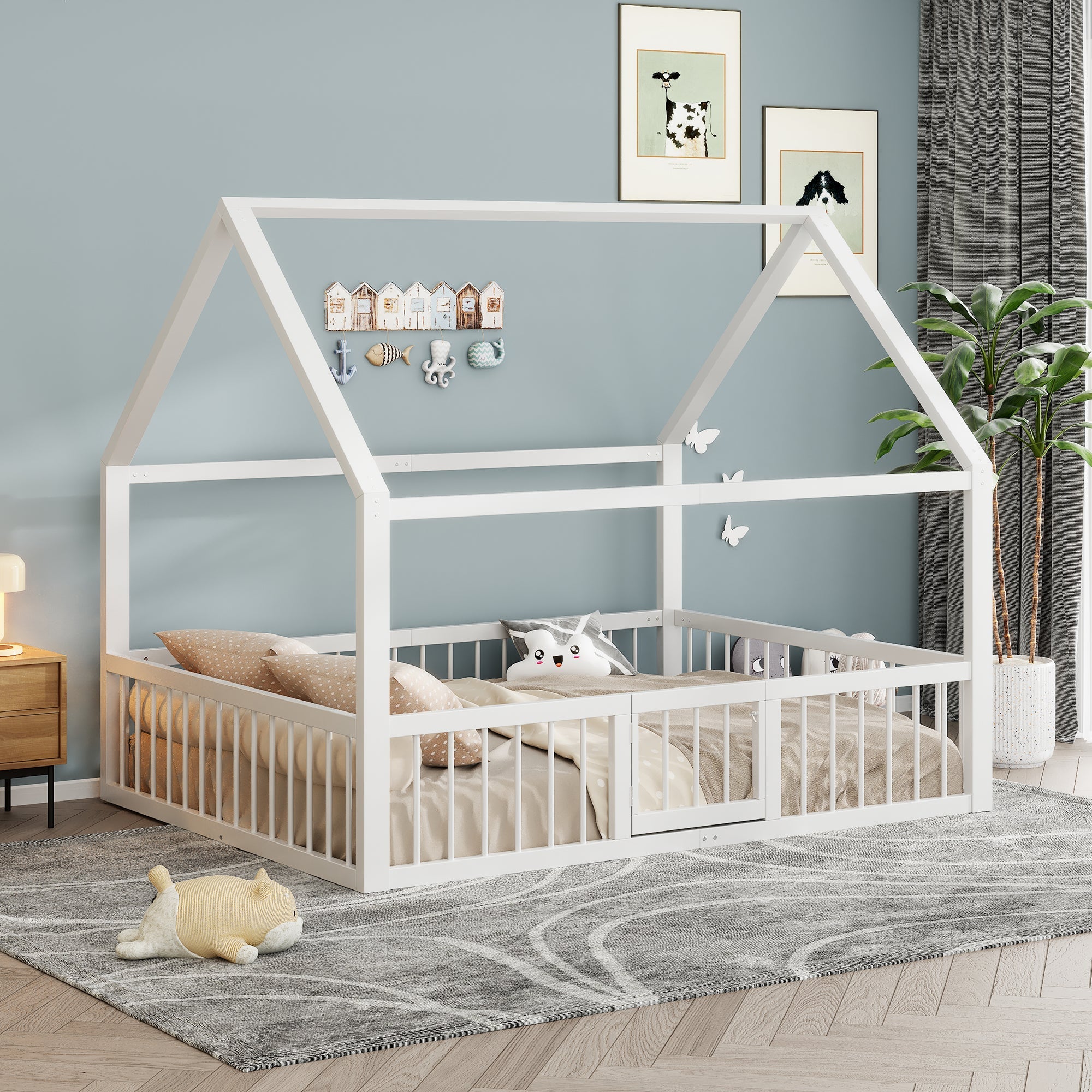 Logidon metalen bed 140x200 wit plat bed met dakframe