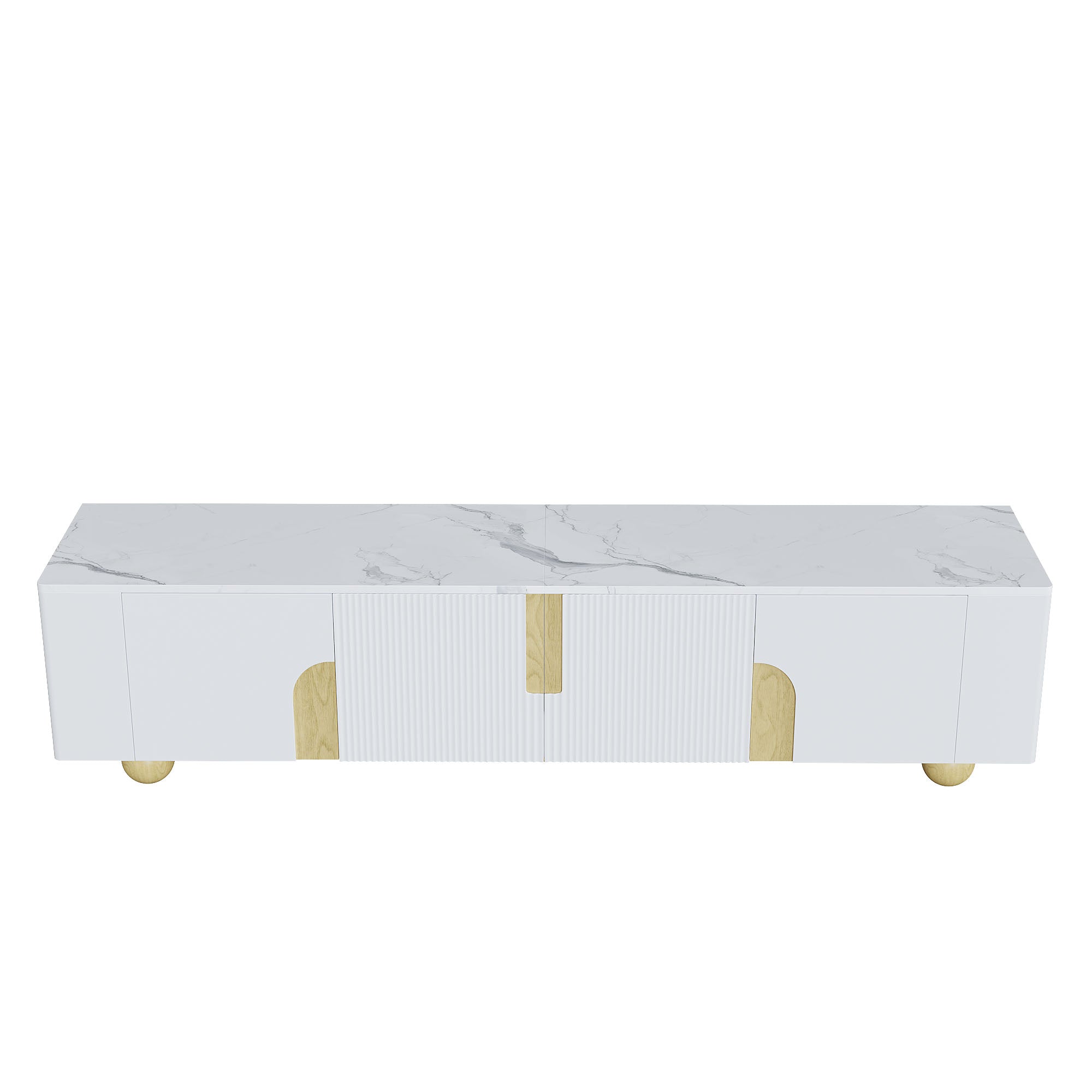 Logidon Wit TV-meubel 180 cm - 4 deuren, marmerlook, houten poten