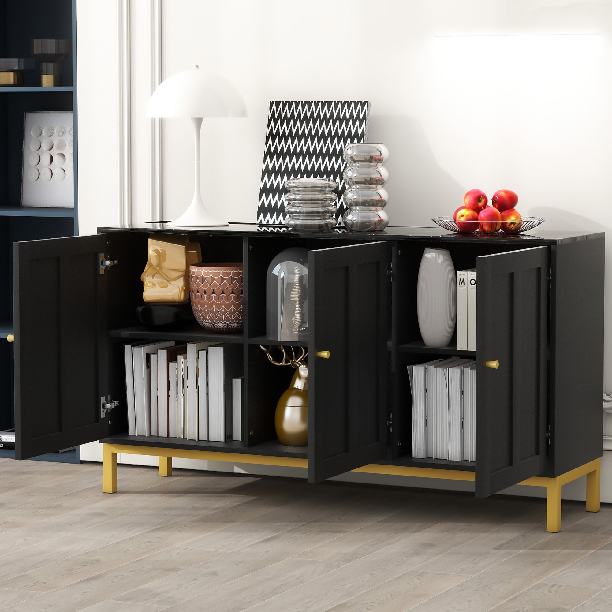 Logidon dressoir 3 deuren zwart MDF met marmerlook 140x40x78