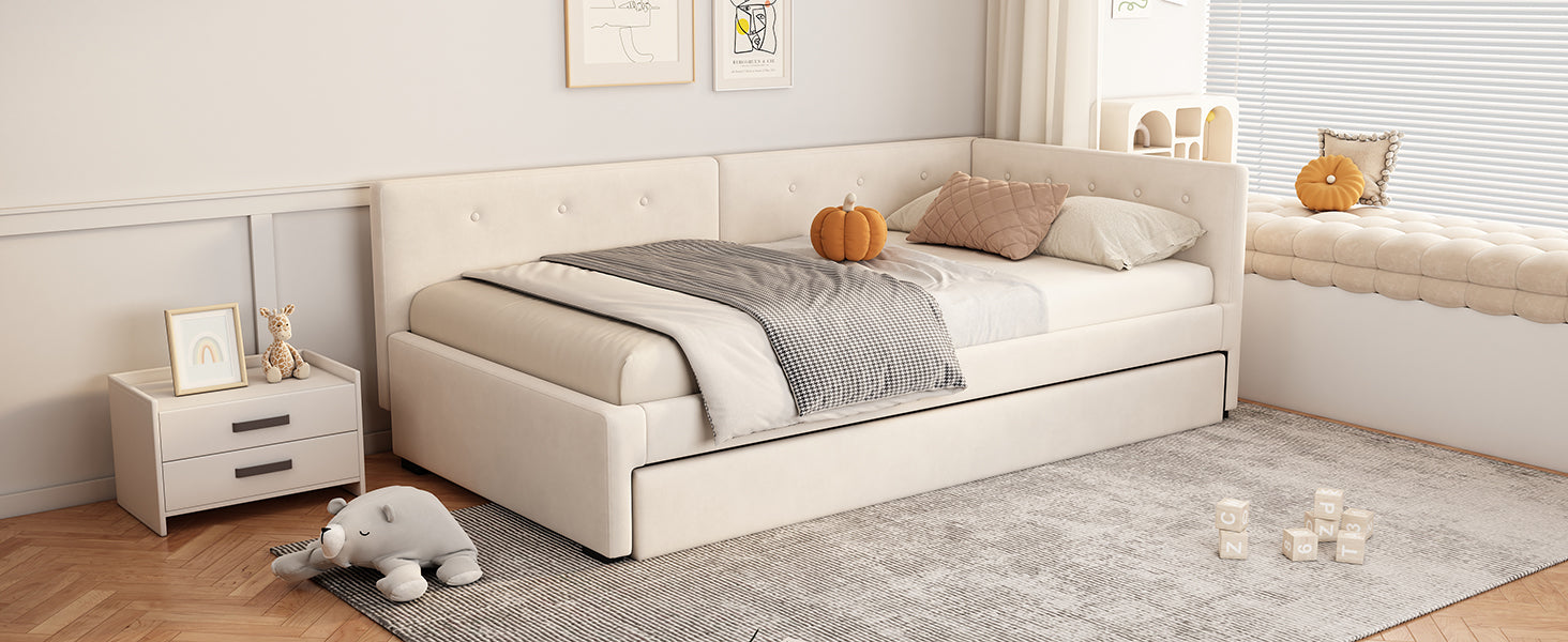 Logidon gestoffeerd bed 90x200 cm beige met lattenbodem en hoofdbord
