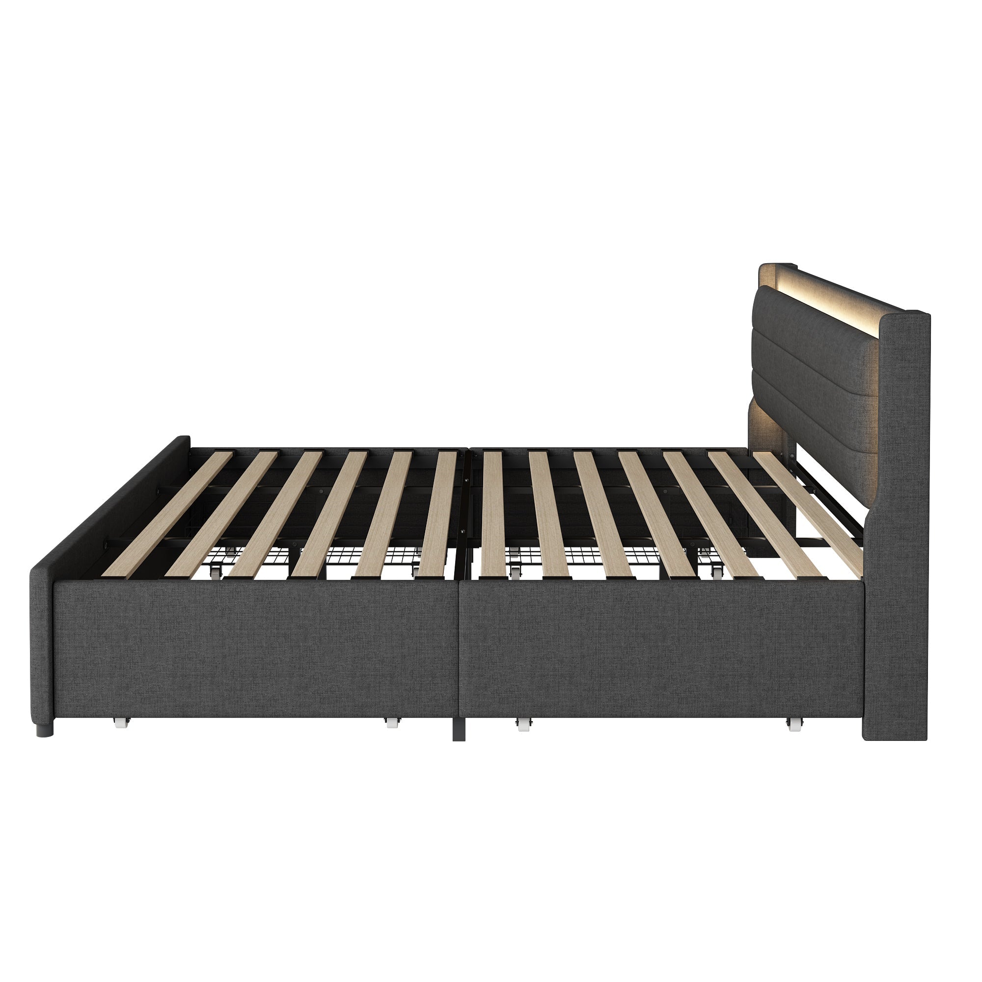 Logidon gestoffeerd bed 180x200 met LED verlichting en 4 opbergvakken grijs