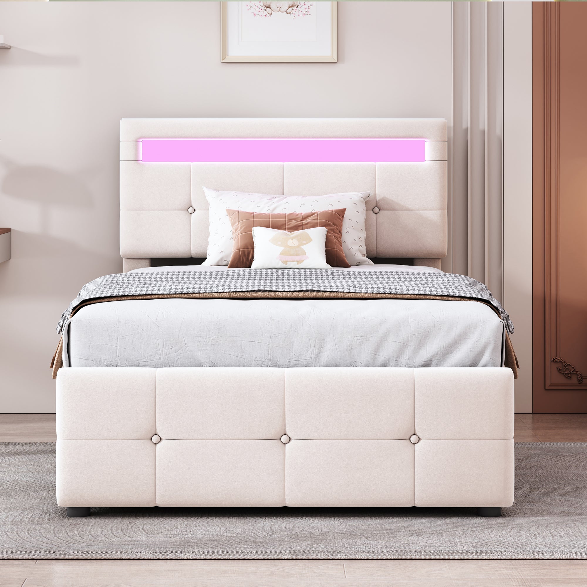 Logidon kinderbed 90x200 cm met LED verlichting beige fluweel