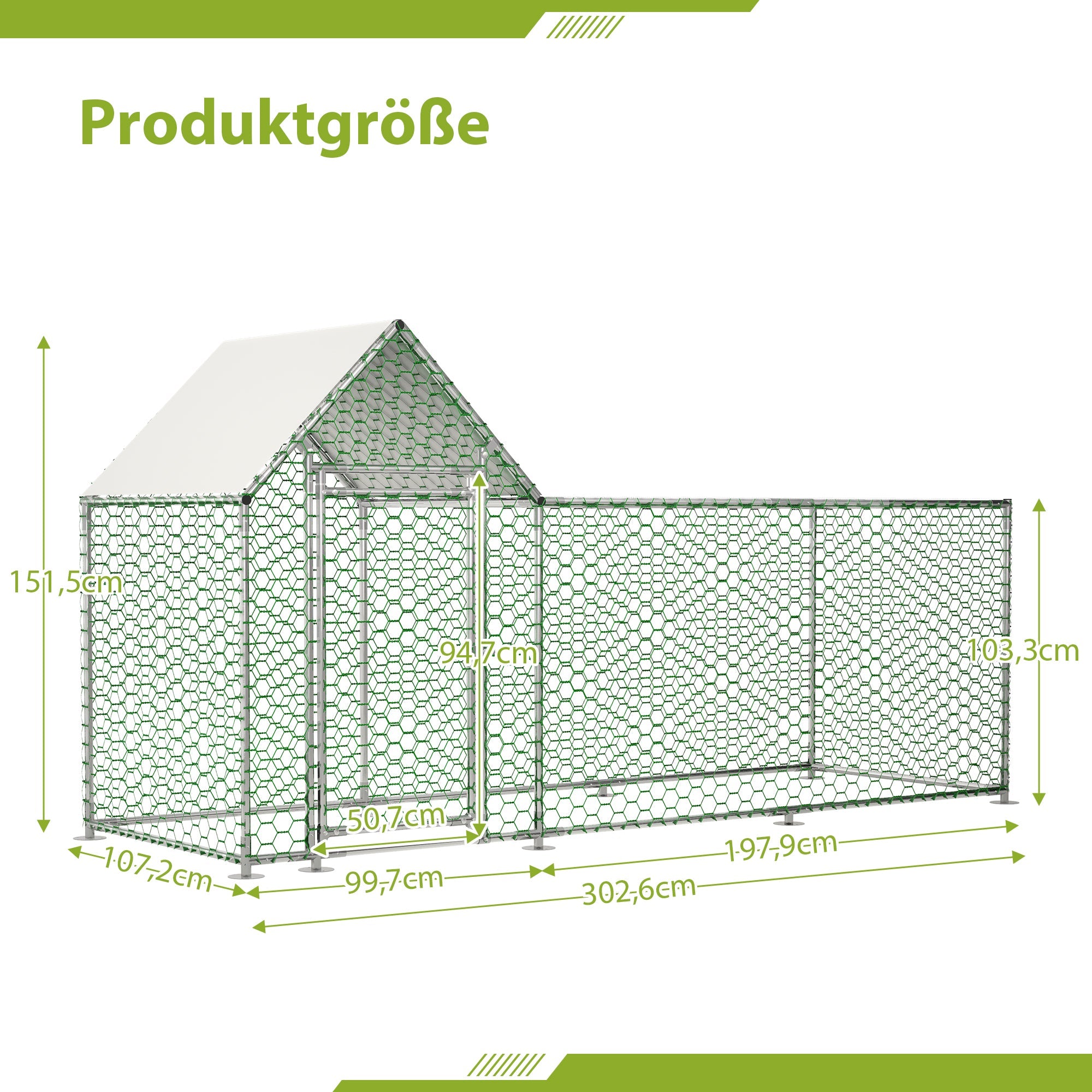 Logidon kippenhok 3x1x1,5 m metalen behuizing met veiligheidsslot