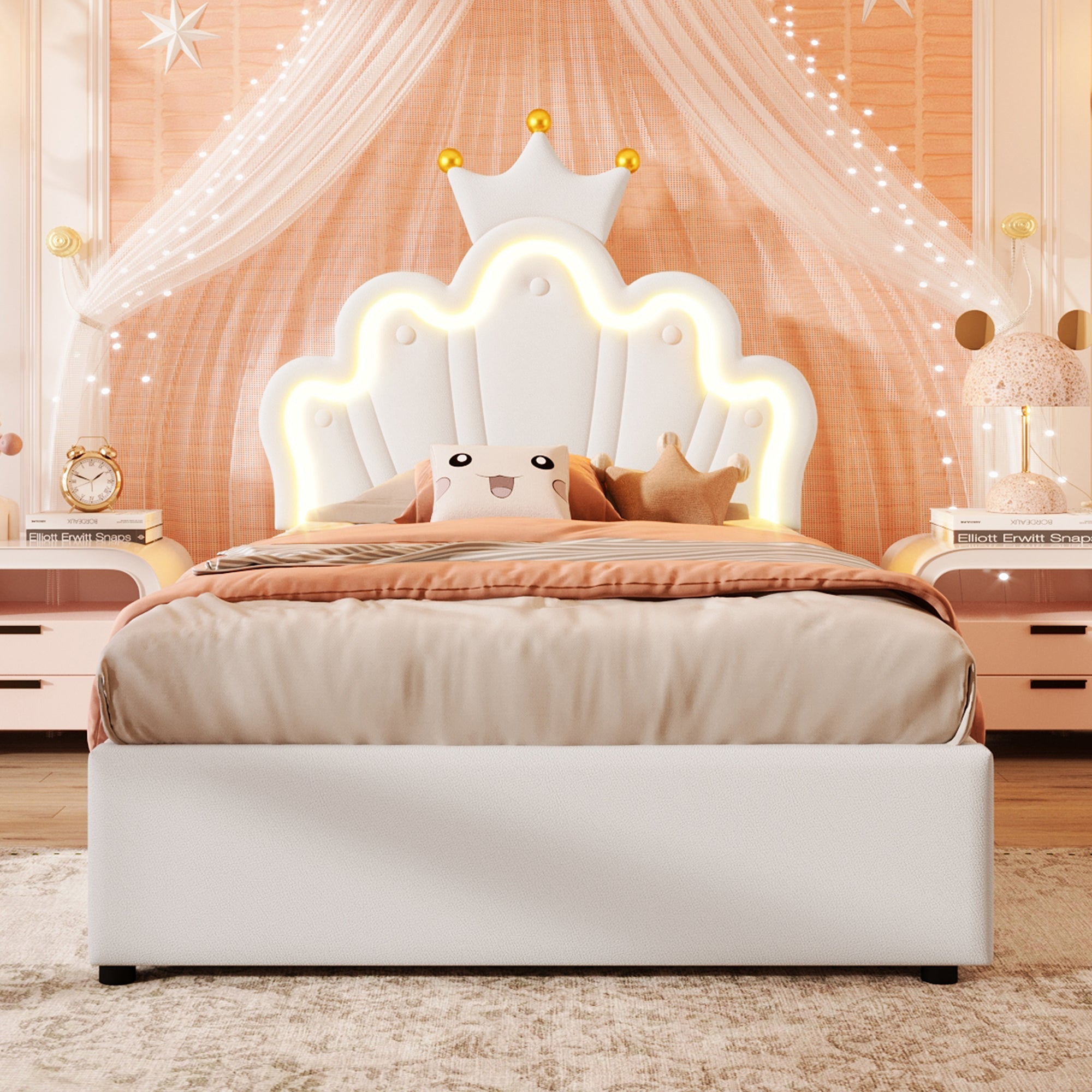Logidon prinsessenbed 90x200 cm wit kunstleer LED-verlichting