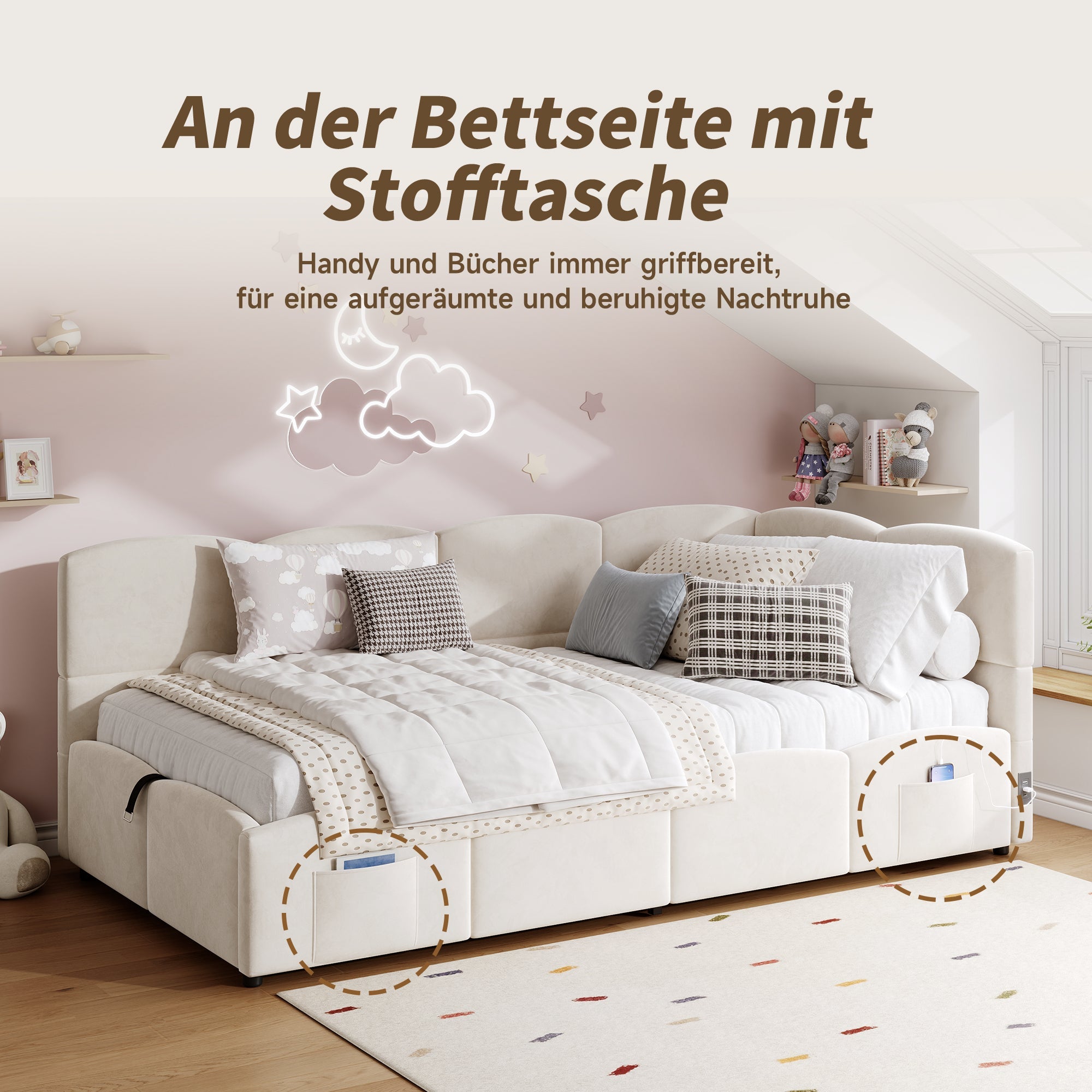 Logidon gestoffeerd bed 90x200 beige fluweel met opbergruimte