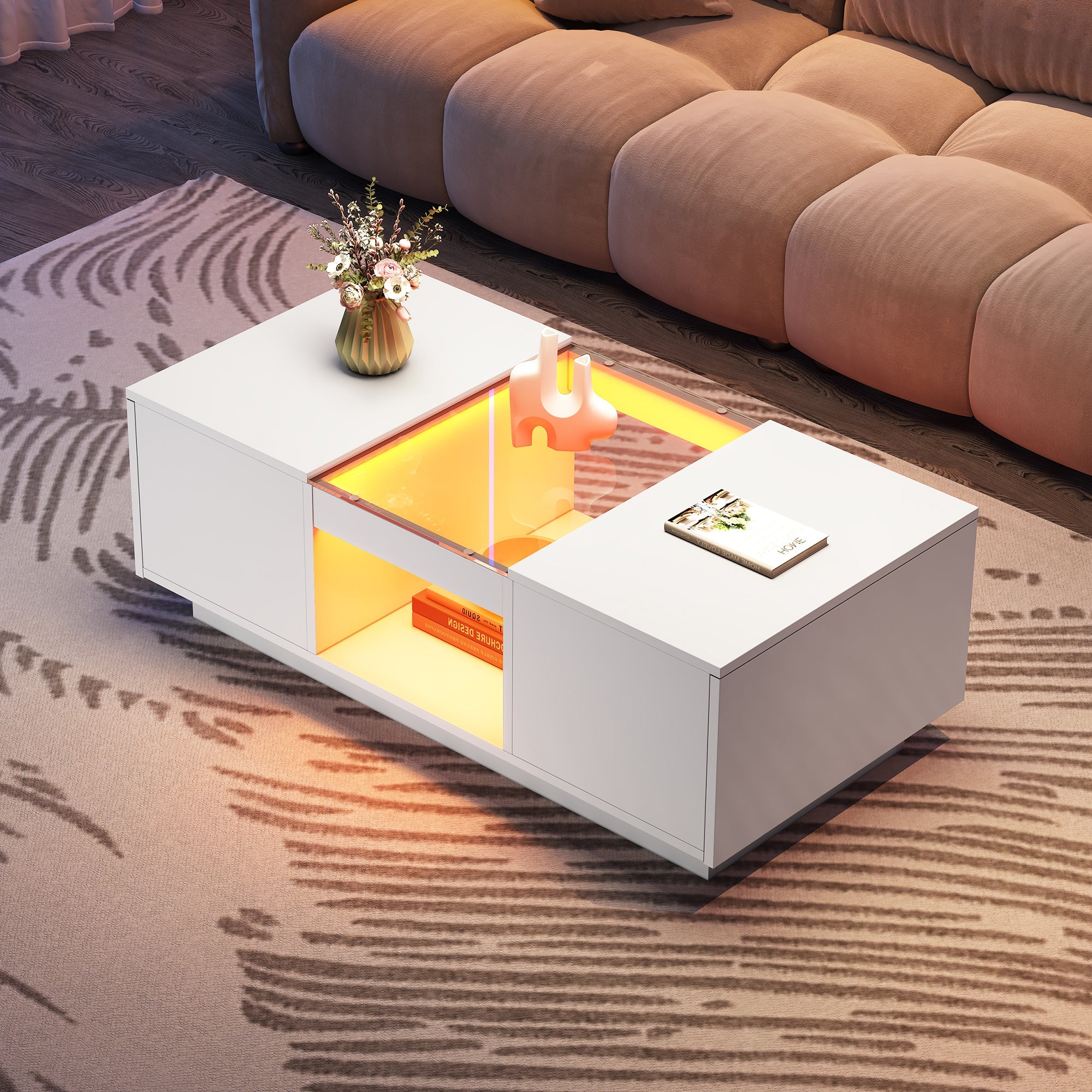 Logidon Witte Salontafel 100x50x35,5 cm Met Glazen Paneel LED