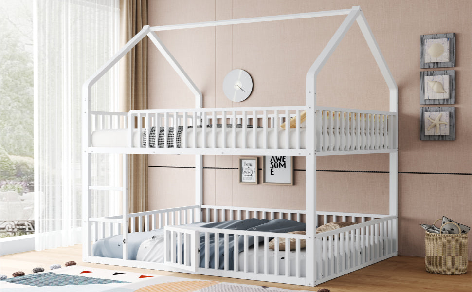 Logidon stapelbed 140x200 cm metalen hoogslaper witte trap familiebed