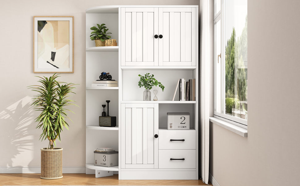 Logidon corner cabinet white 104x35x155 cm display cabinet 3 doors 2 drawers