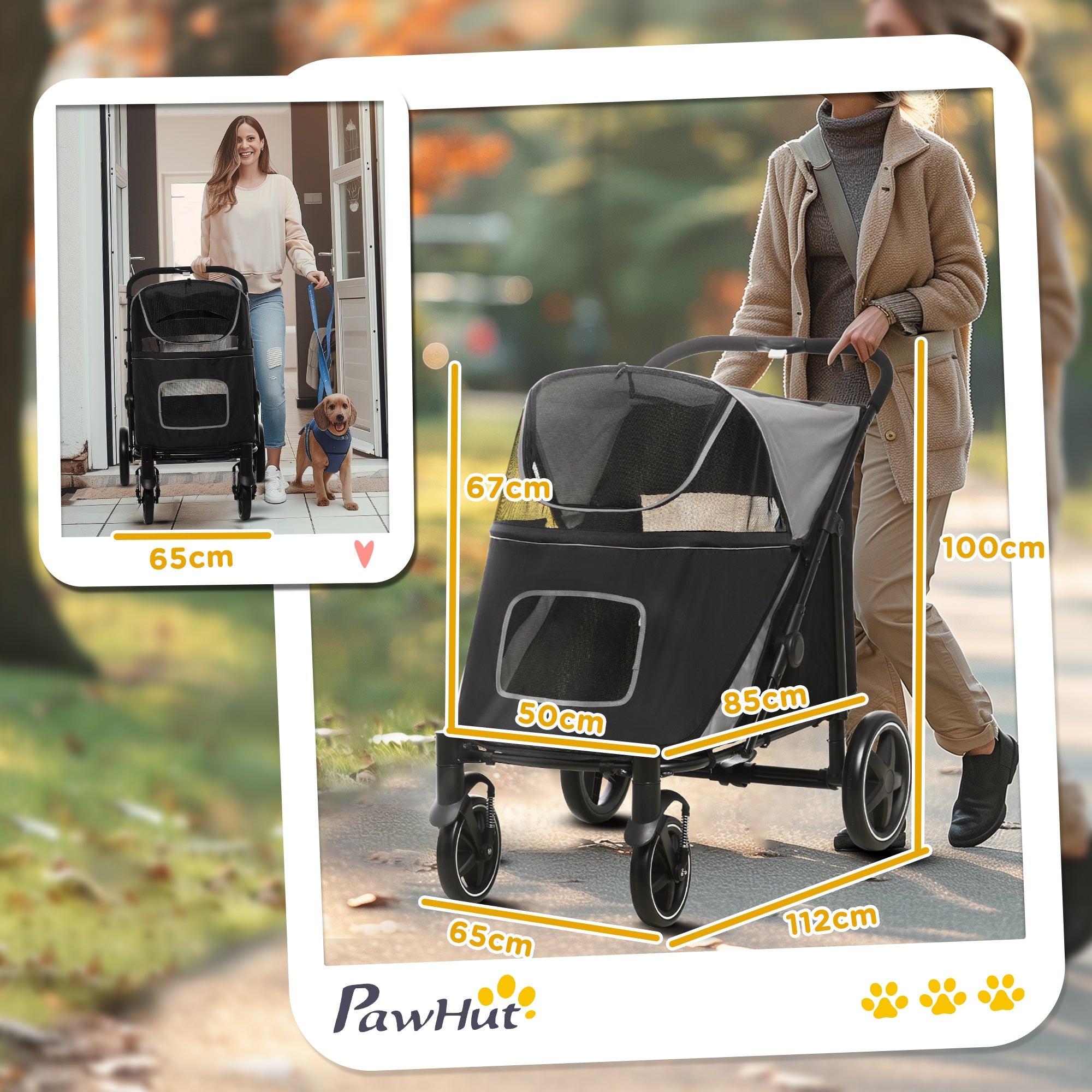 Logidon hondenbuggy grijs opvouwbare hondenbuggy tot 30 kg gaasraam