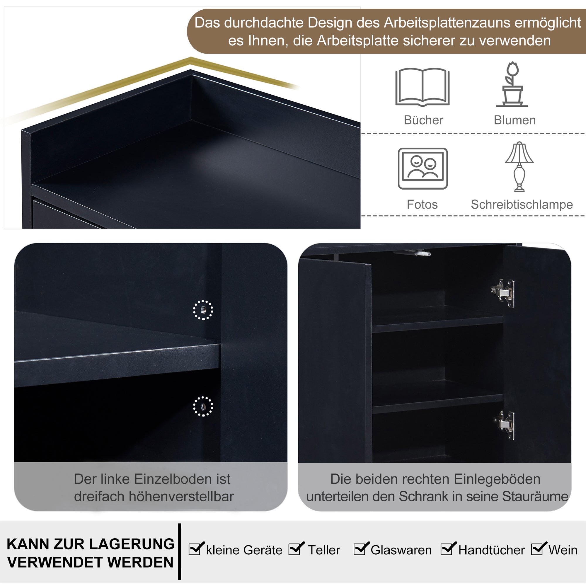 Logidon Modern Dressoir Zwart 4 Deurs Greeploos 120 x 30 x 80 cm