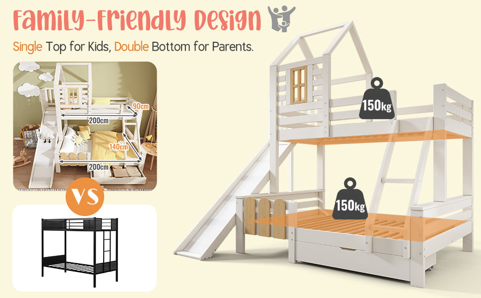 Logidon stapelbed 90x200/140x200 schuiflaadladder blokhut design