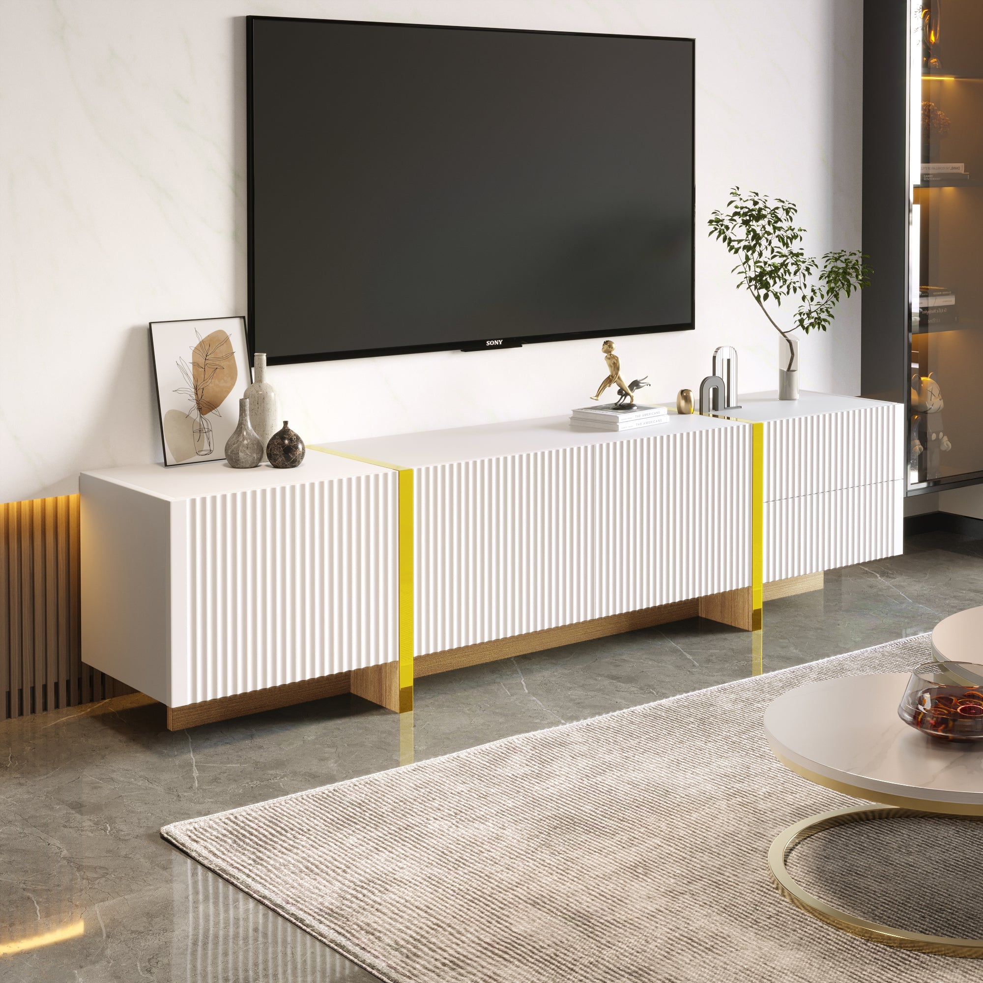 Logidon TV-meubel 190 cm wit goud houtnerf 3 deuren 2 lades