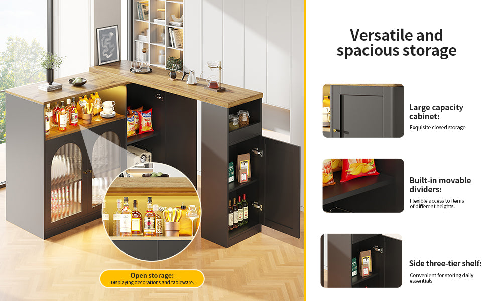 Logidon Draaibare Bartafel Mat Zwart 198x39x97 cm Met LED Glazen Deur