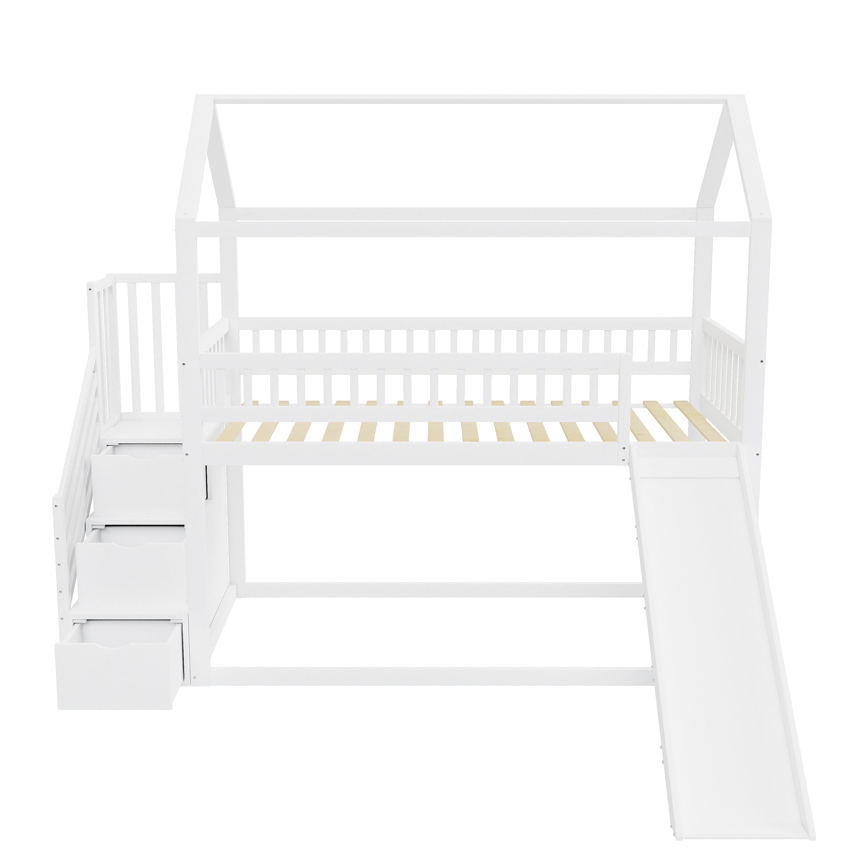 Logidon hoogslaper kinderstapelbed 90x200 wit glijbaan met opbergladder
