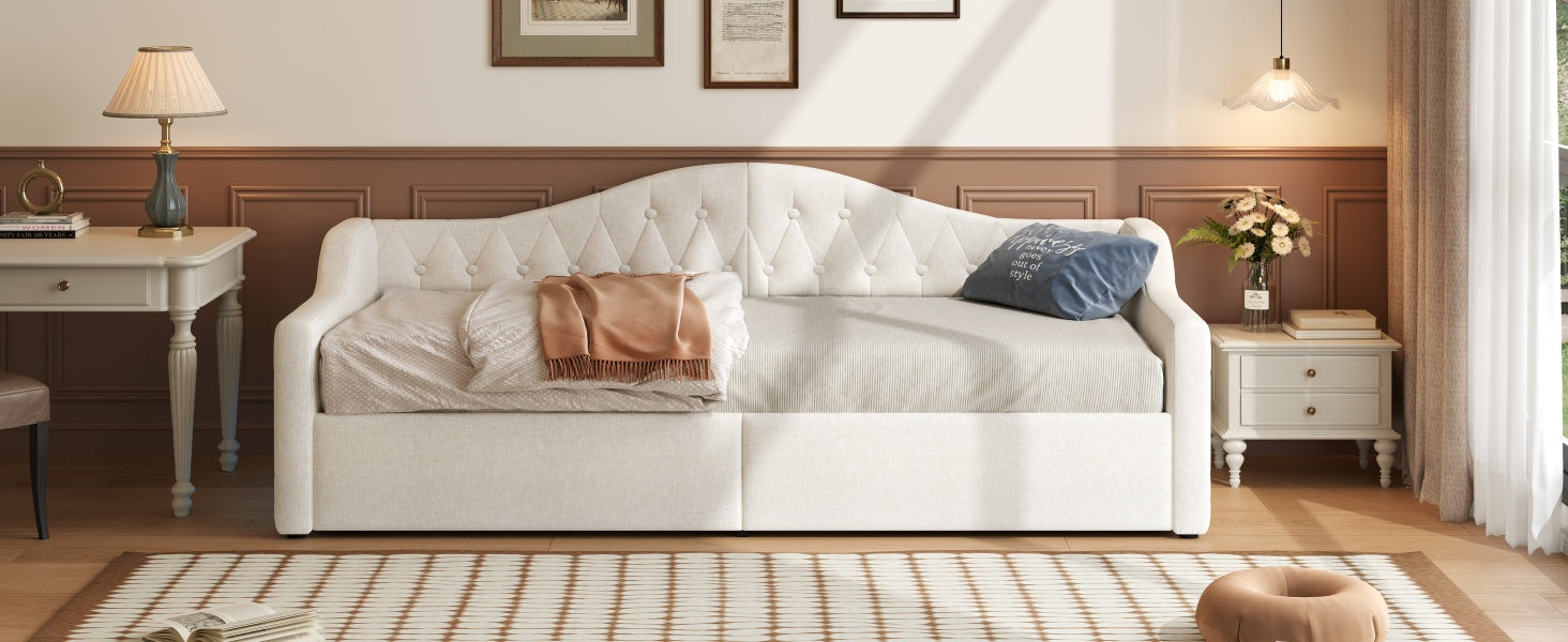 Logidon gestoffeerd dagbed 90x200 beige met opbergruimte met LED-verlichting