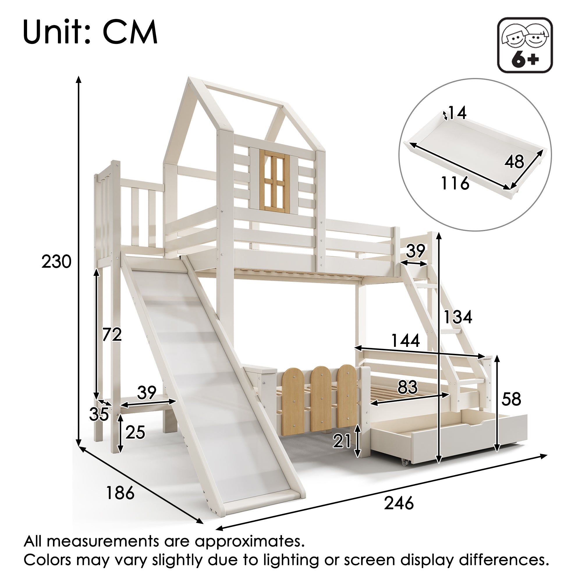 Logidon stapelbed 90x200/140x200 schuiflaadladder blokhut design