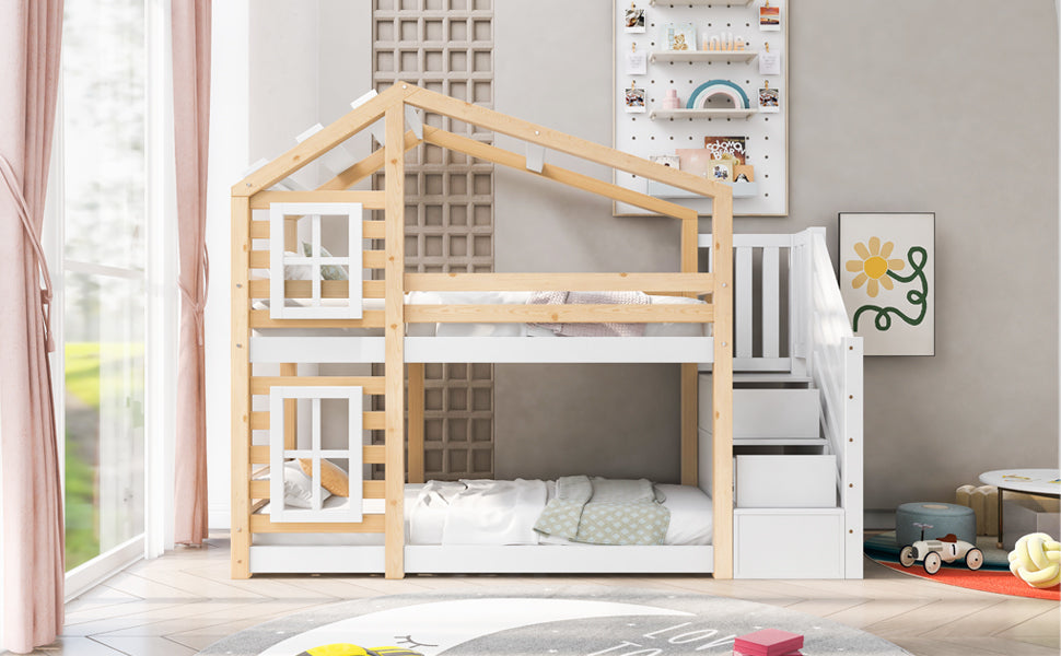 Logidon kinderbed boomhut 90x200 naturel wit valbeveiliging