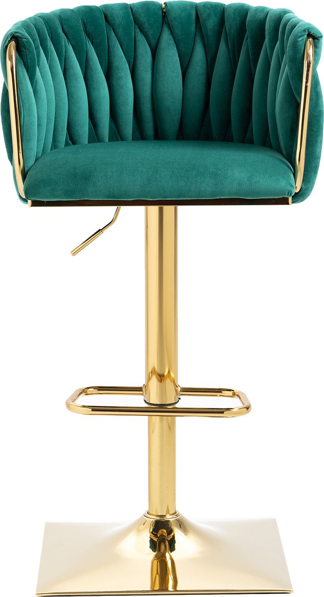 Merax Vintage Barkruk Set van 2 - Barkruk - Barstoel met Voetensteun en Rugleuning - Groen met Gouden afbeelding 18