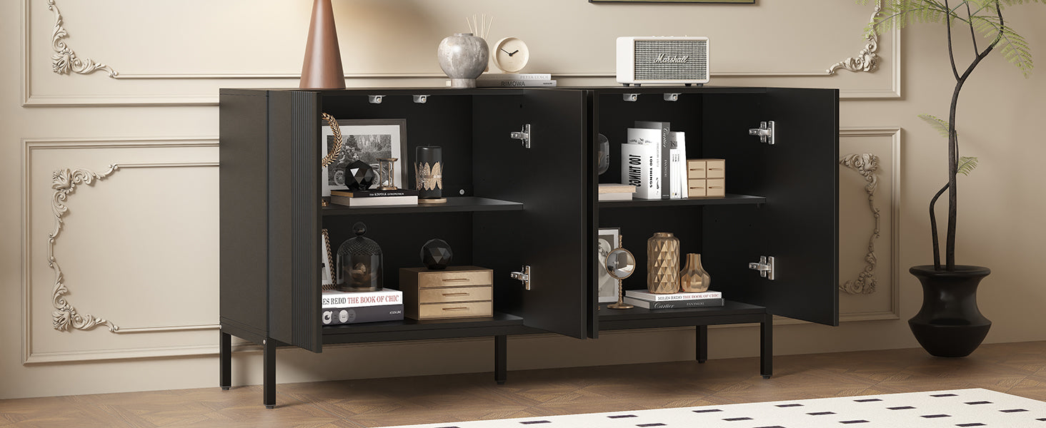 Logidon Modern Dressoir 4-deurs Greeploos Zwart 145x41x80 cm