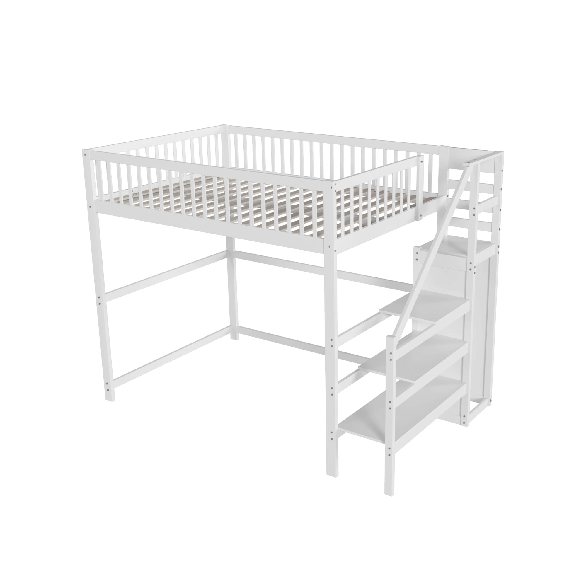 Logidon hoogslaper 140x200 wit met trap en opbergplank