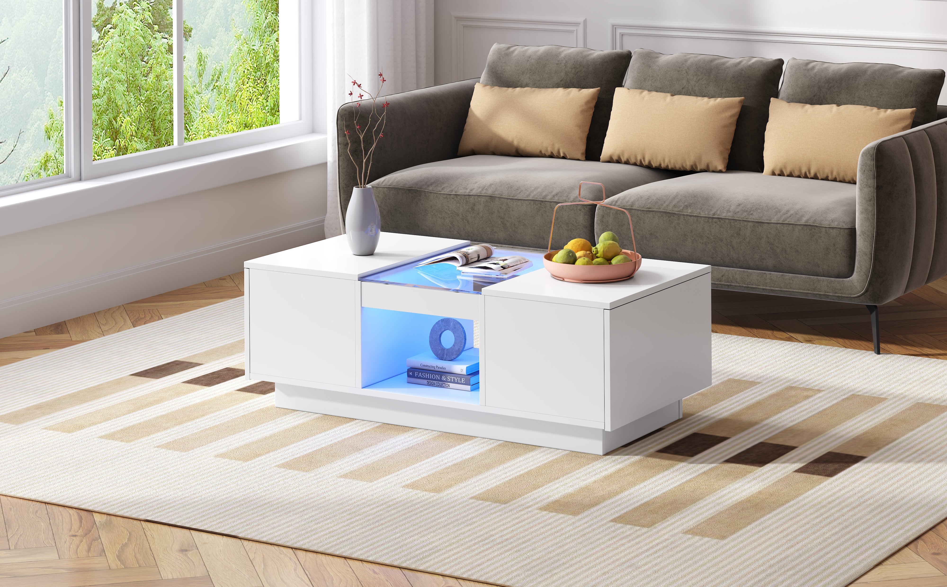 Logidon Witte Salontafel 100x50x35,5 cm Met Glazen Paneel LED