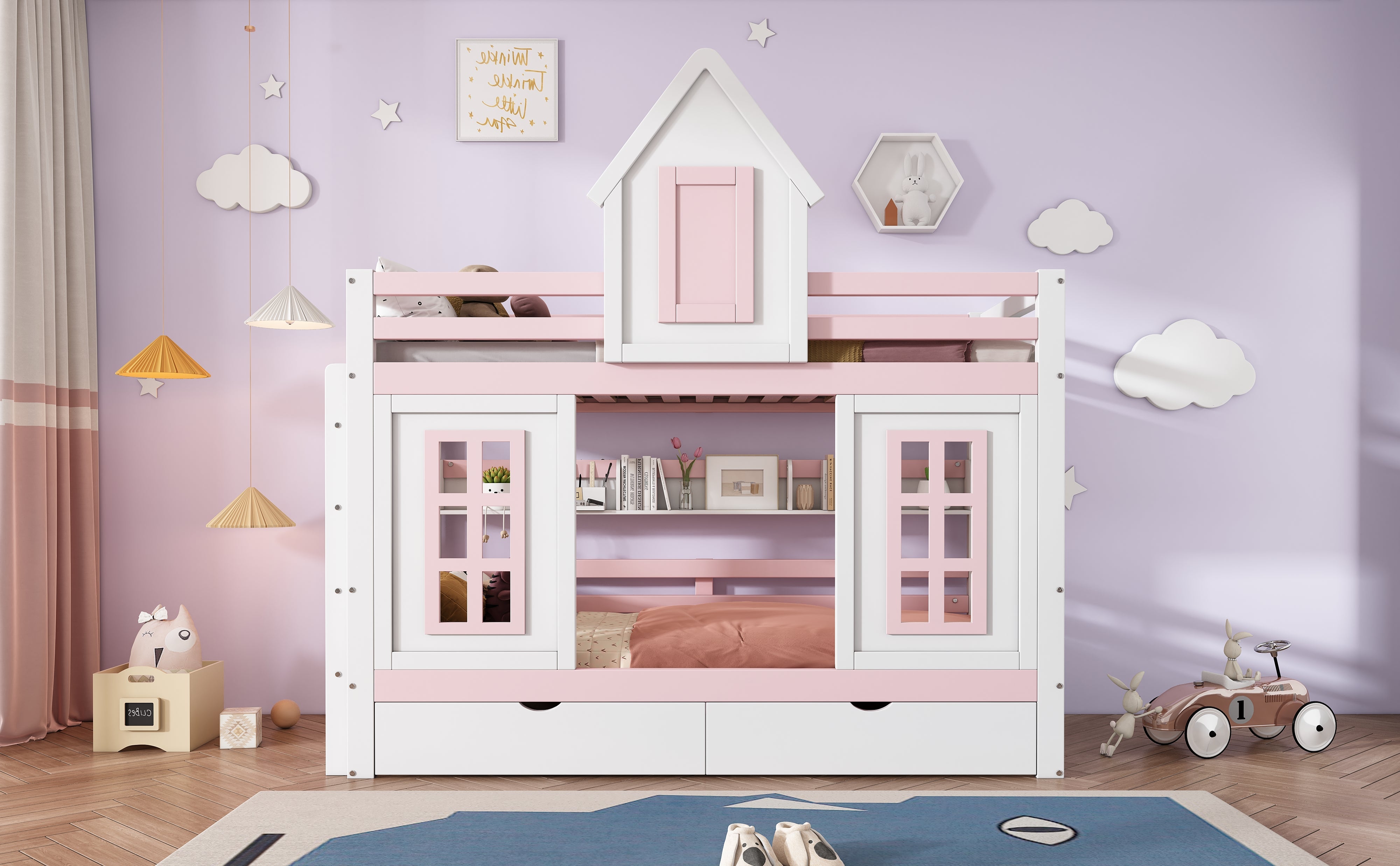 Logidon stapelbed prinsessenbed 90x200 wit roze