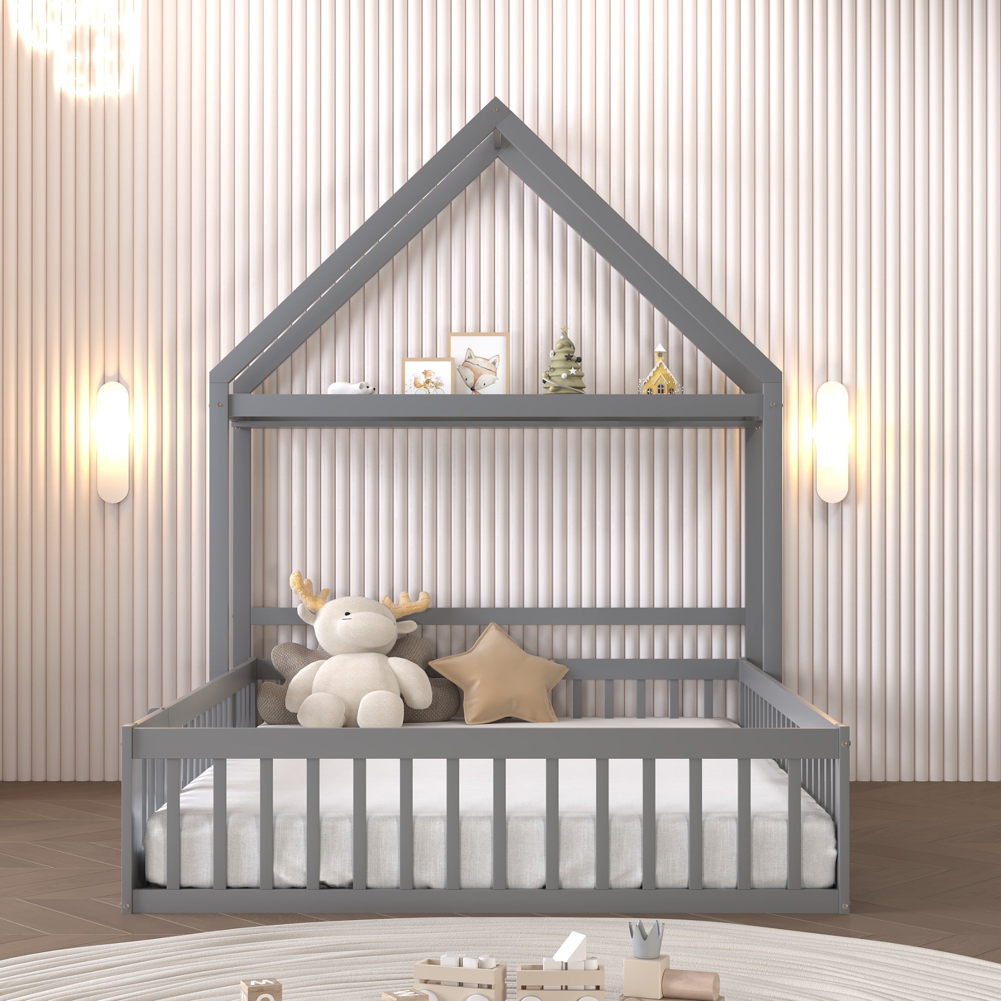 Logidon Kinderbed 140x200 Grijs met opbergruimte en deuren