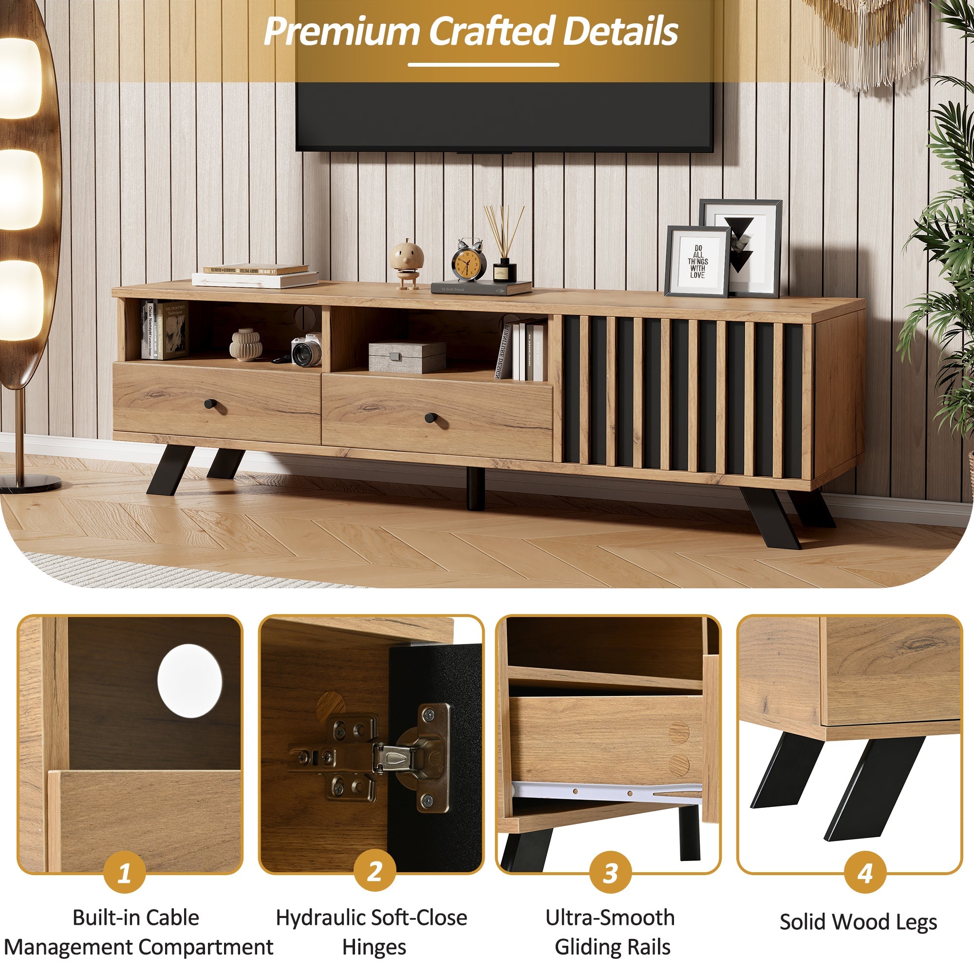 Logidon TV-meubel 150 x 38 x 44 cm natuurlijke houtlook 2 lades