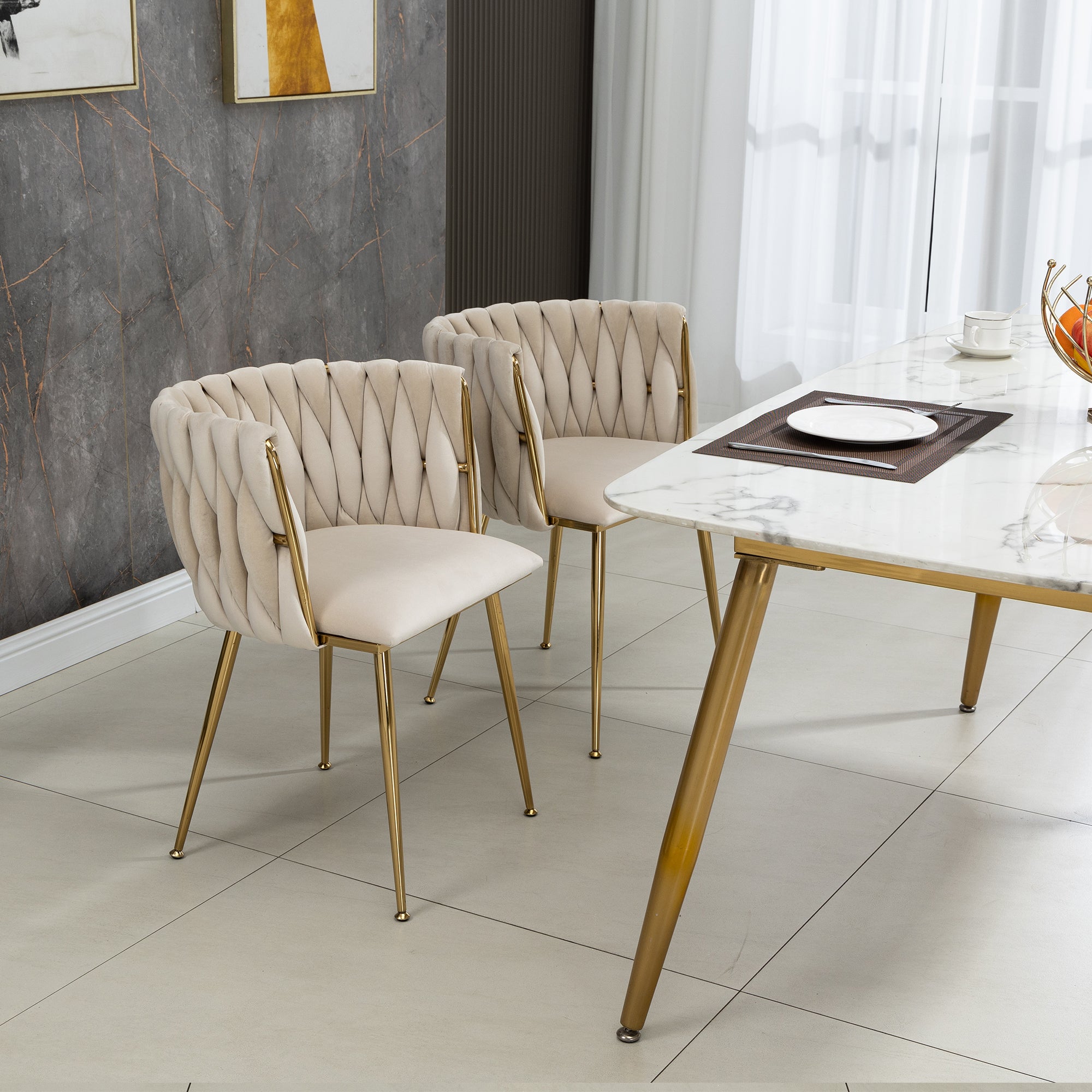 Logidon Lux fluwelen eetkamerstoelen ivoorgouden poten set van twee