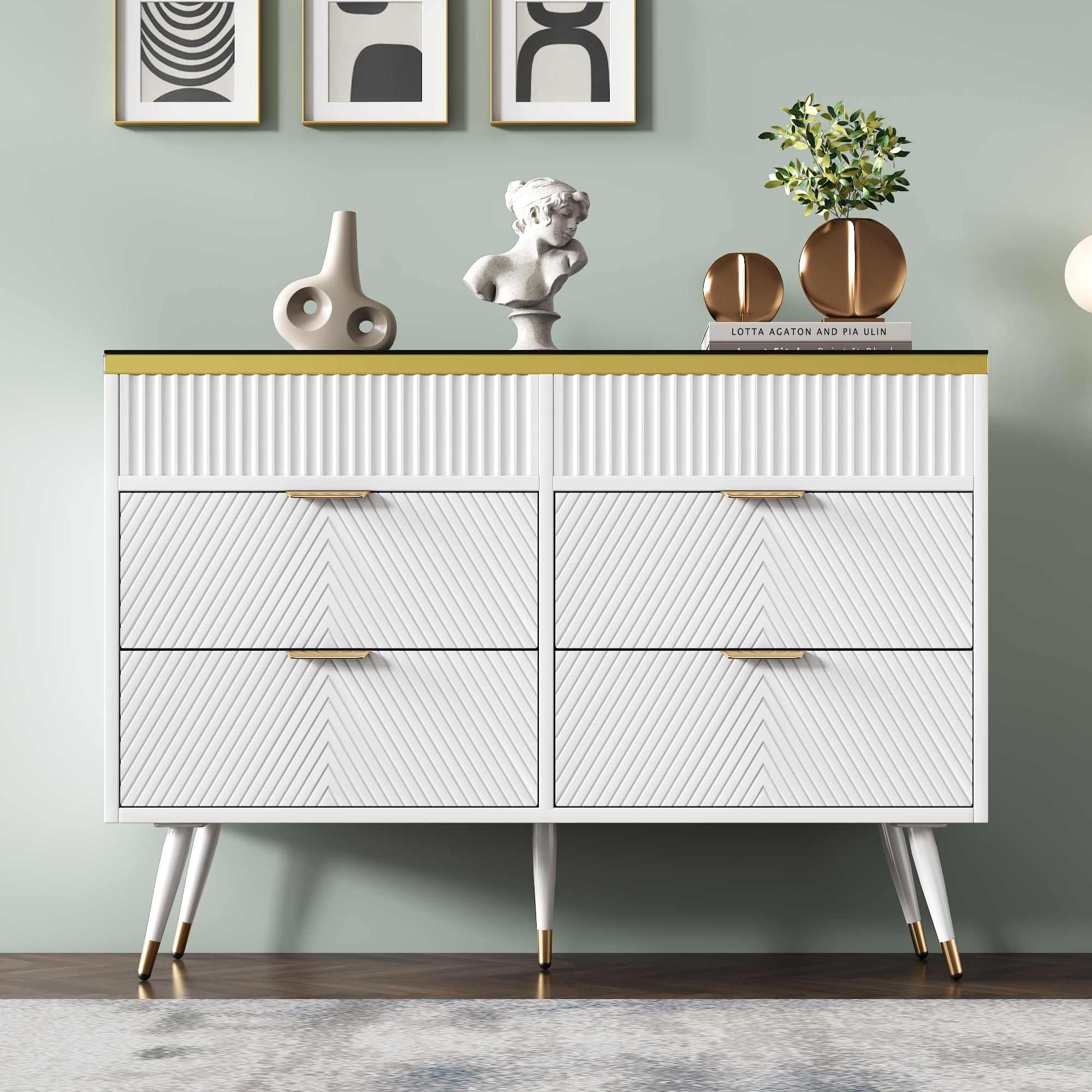 Logidon ladekast amber glazen dressoir 6 lades 120x40x76 wit