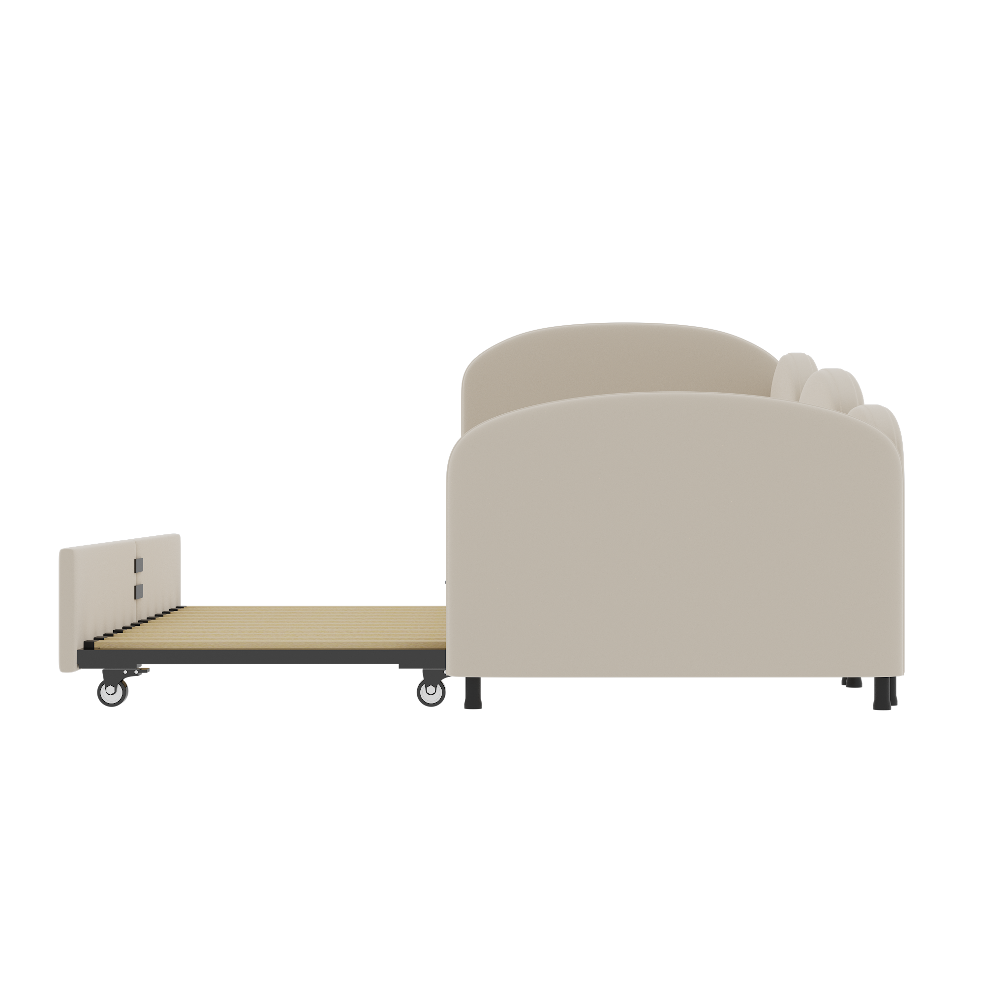 Logidon 2-persoonsbed, gestoffeerd met lades fluweelbeige