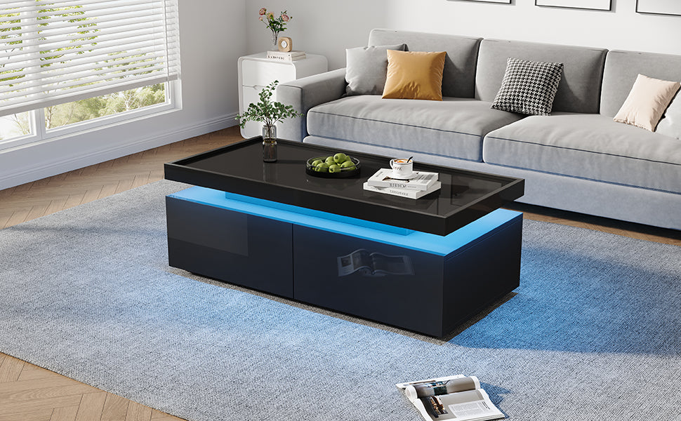 Logidon hoogglans salontafel 95x45x35 cm met LED verlichting zwart
