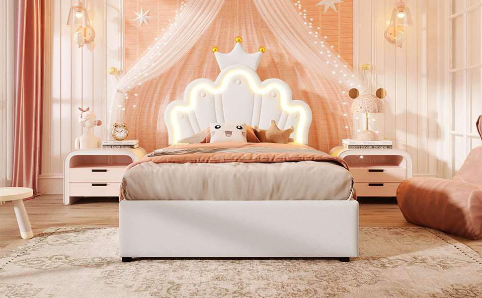 Logidon prinsessenbed 90x200 cm wit kunstleer LED-verlichting