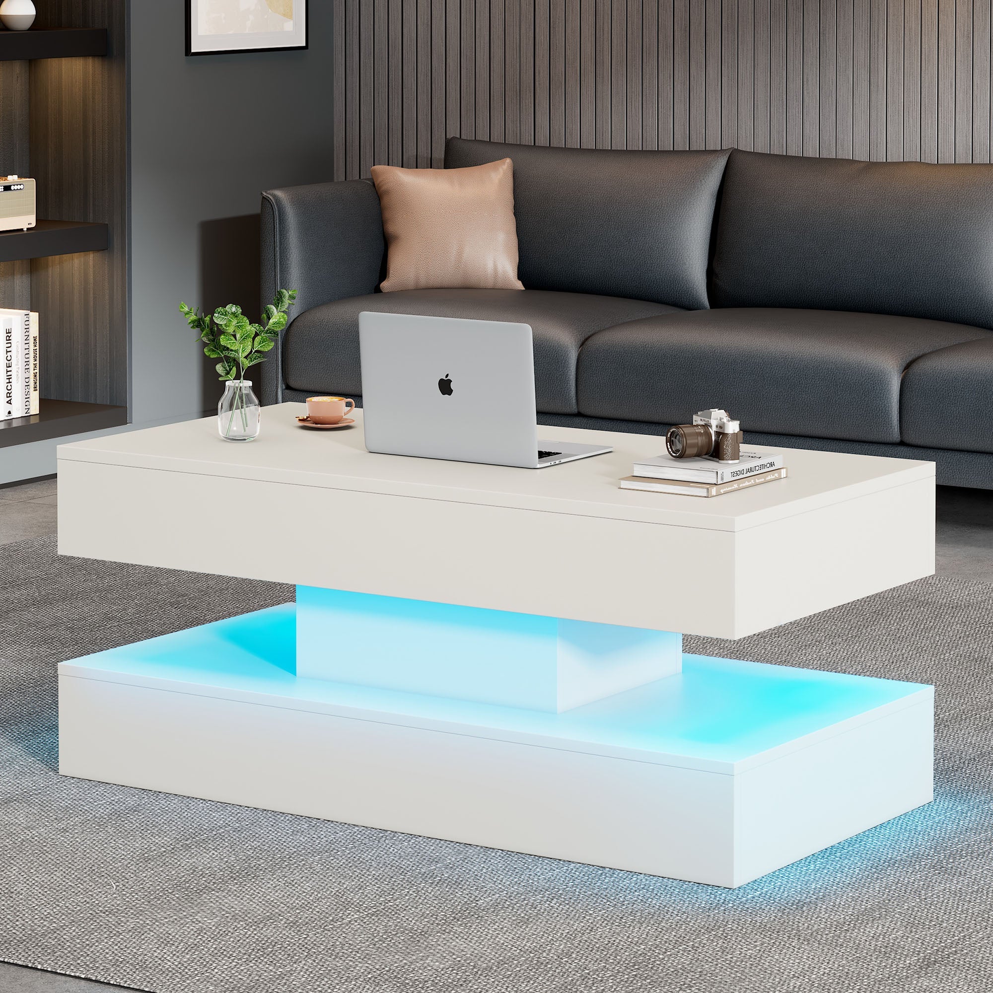 Logidon salontafel LED-verlichting en opbergruimte wit 100x50 cm