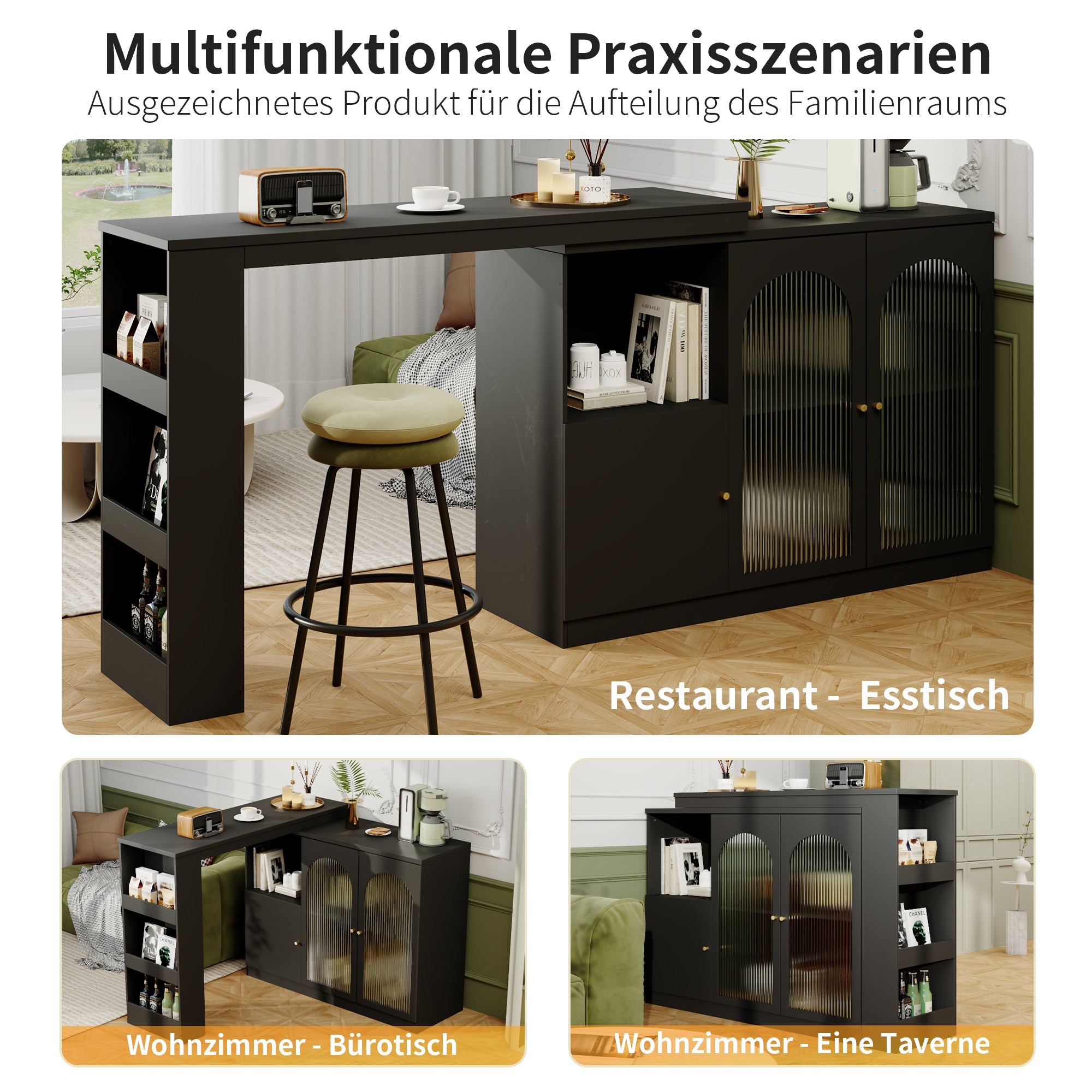 Logidon 360° Rotating Bar Table Black 120x40x97 cm Glass Doors