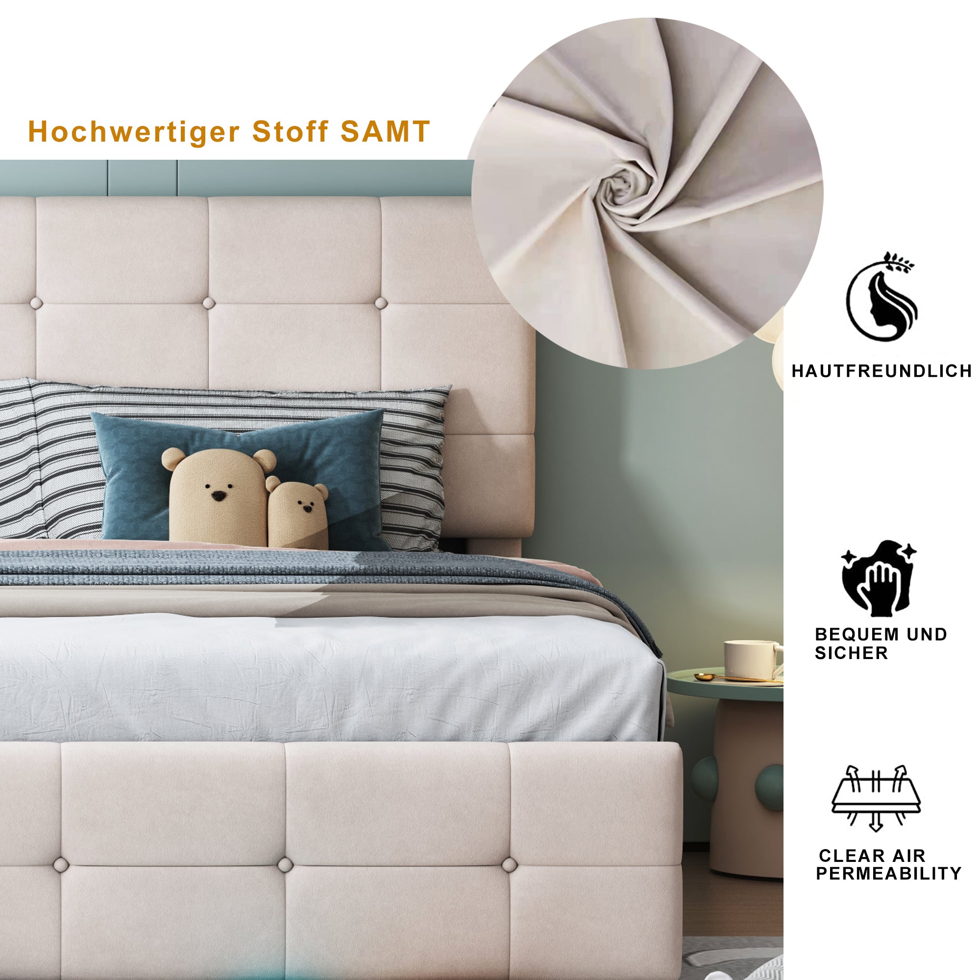 Logidon gestoffeerd bed 180x200 cm hydraulisch opbergbed beige