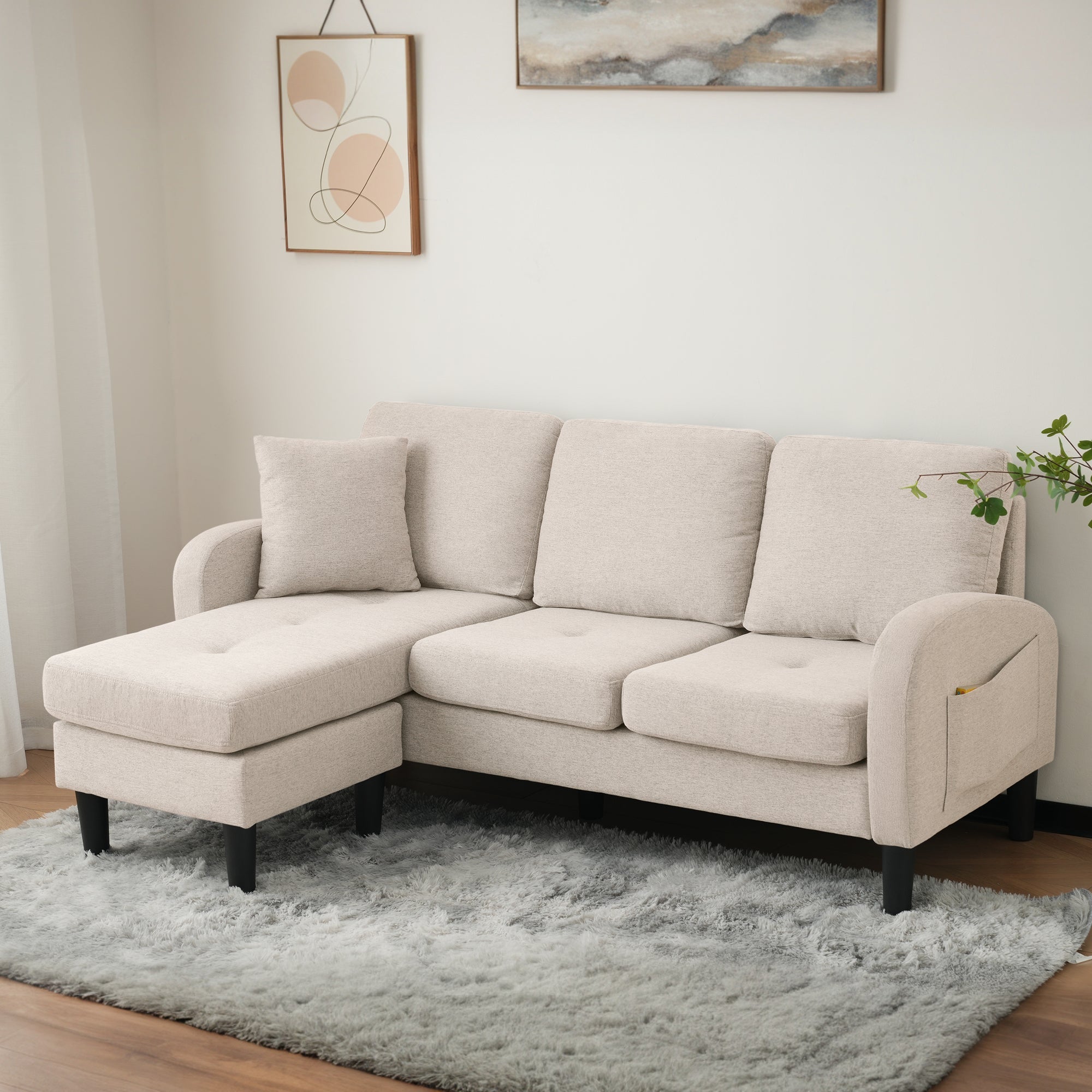 Logidon L hoekbank met chaise longue 3-zits beige 166x118x77 cm