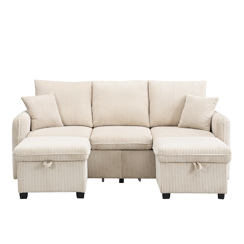 Logidon hoekbank U-vorm beige corduroy stof met opbergvak en slaapfunctie
