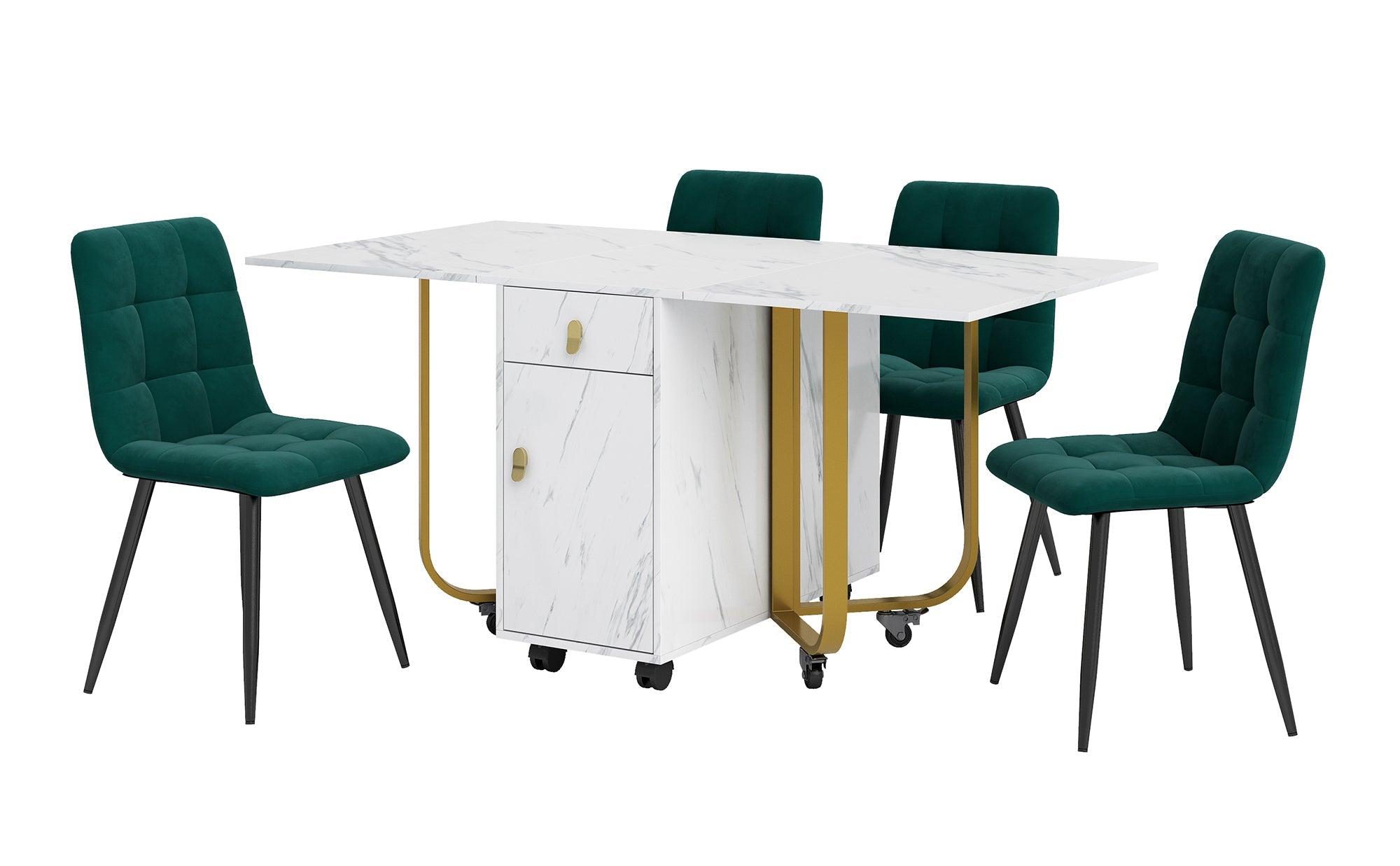 Logidon eettafelgroep 150x80 cm opklapbaar met 4 fluwelen stoelen groen