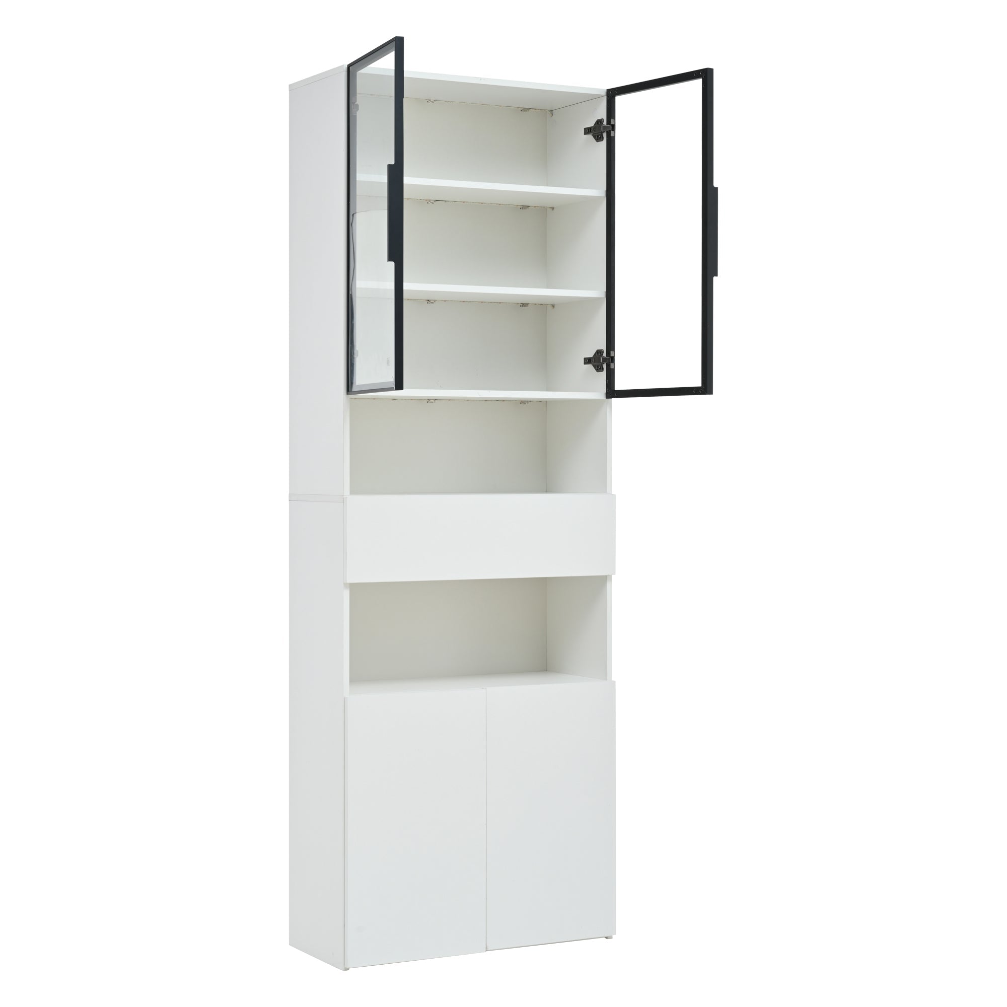 Logidon vitrinekast 70x30x200 cm witte LED glazen vitrinekast met lade